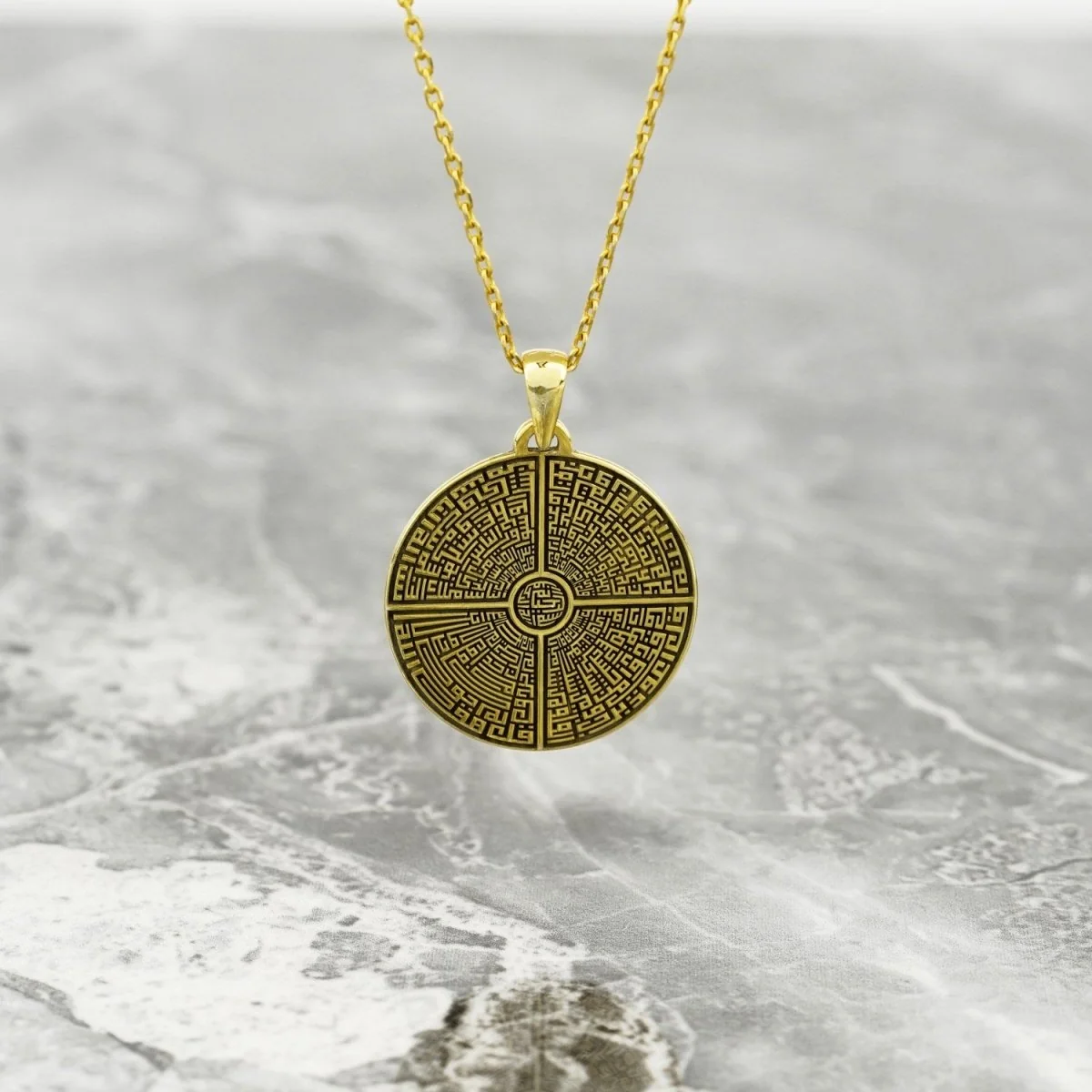 Muslim Jewelry - 4 Qul Surah, Kufic Calligraphy | 18K Gold Plated Silver Islamic Pendant - Image 11