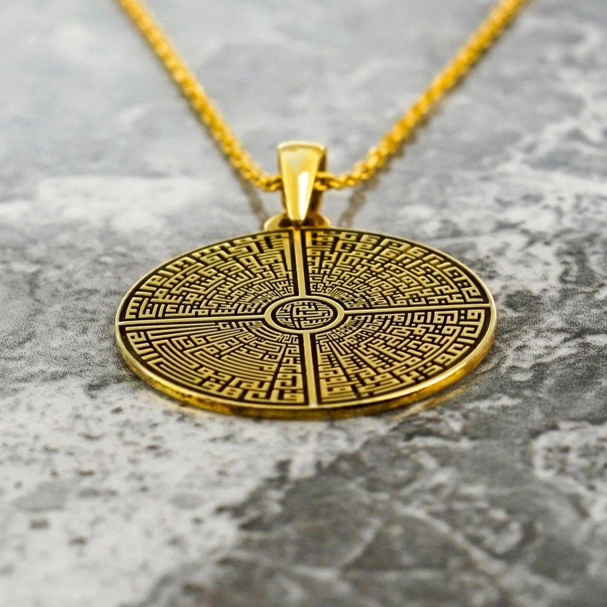 Muslim Jewelry - 4 Qul Surah, Kufic Calligraphy | 18K Gold Plated Silver Islamic Pendant - Image 7