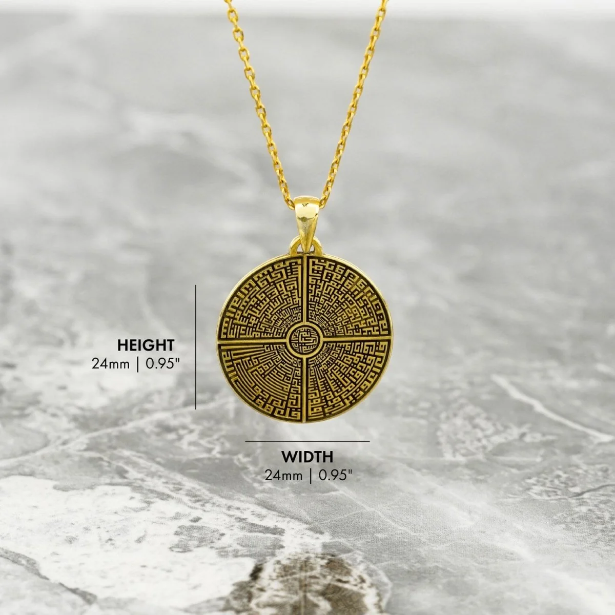 Muslim Jewelry - 4 Qul Surah, Kufic Calligraphy | 18K Gold Plated Silver Islamic Pendant - Image 9