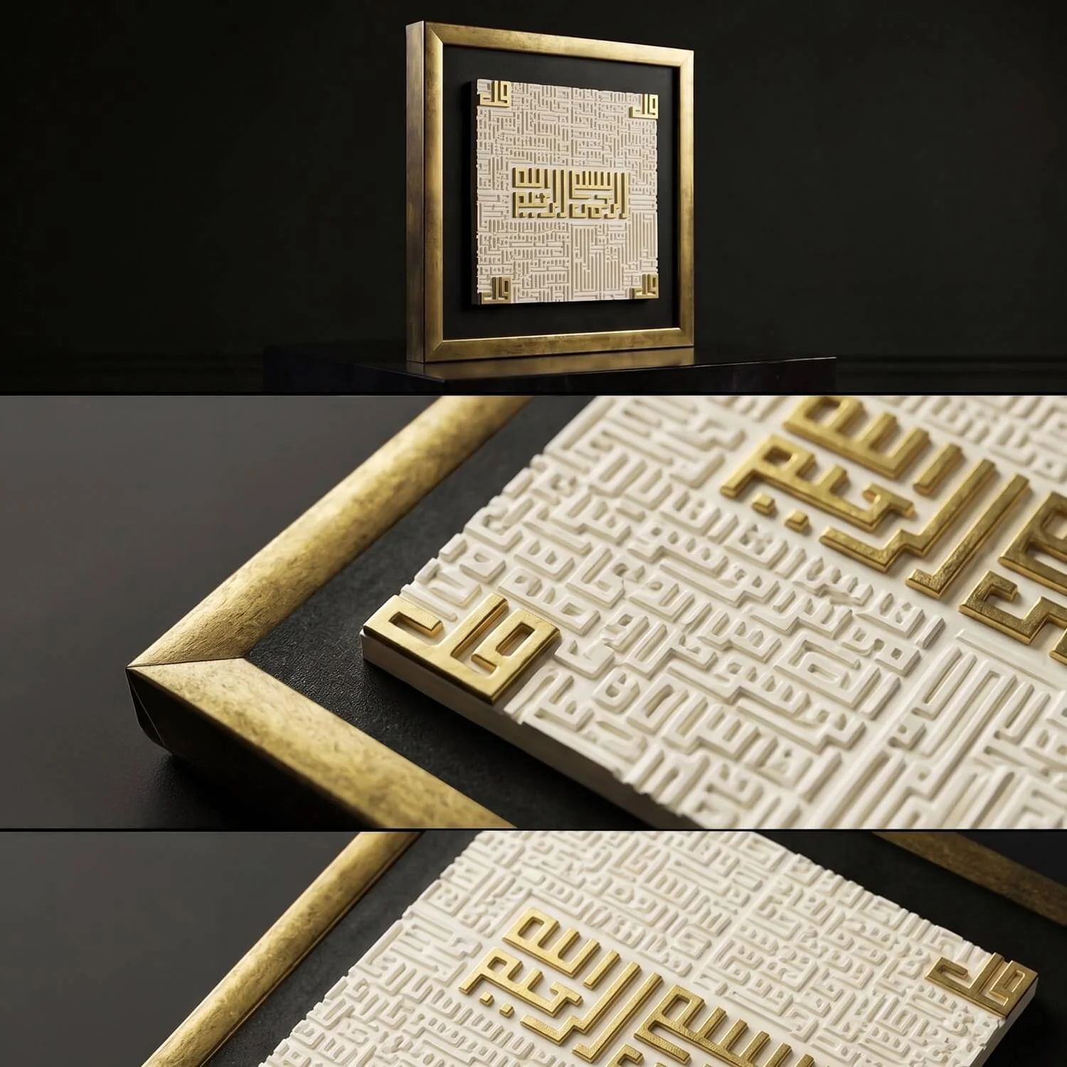 4 Quls Framed Islamic Wall Art - 3D Stone Cast Arabic Calligraphy - Image 3