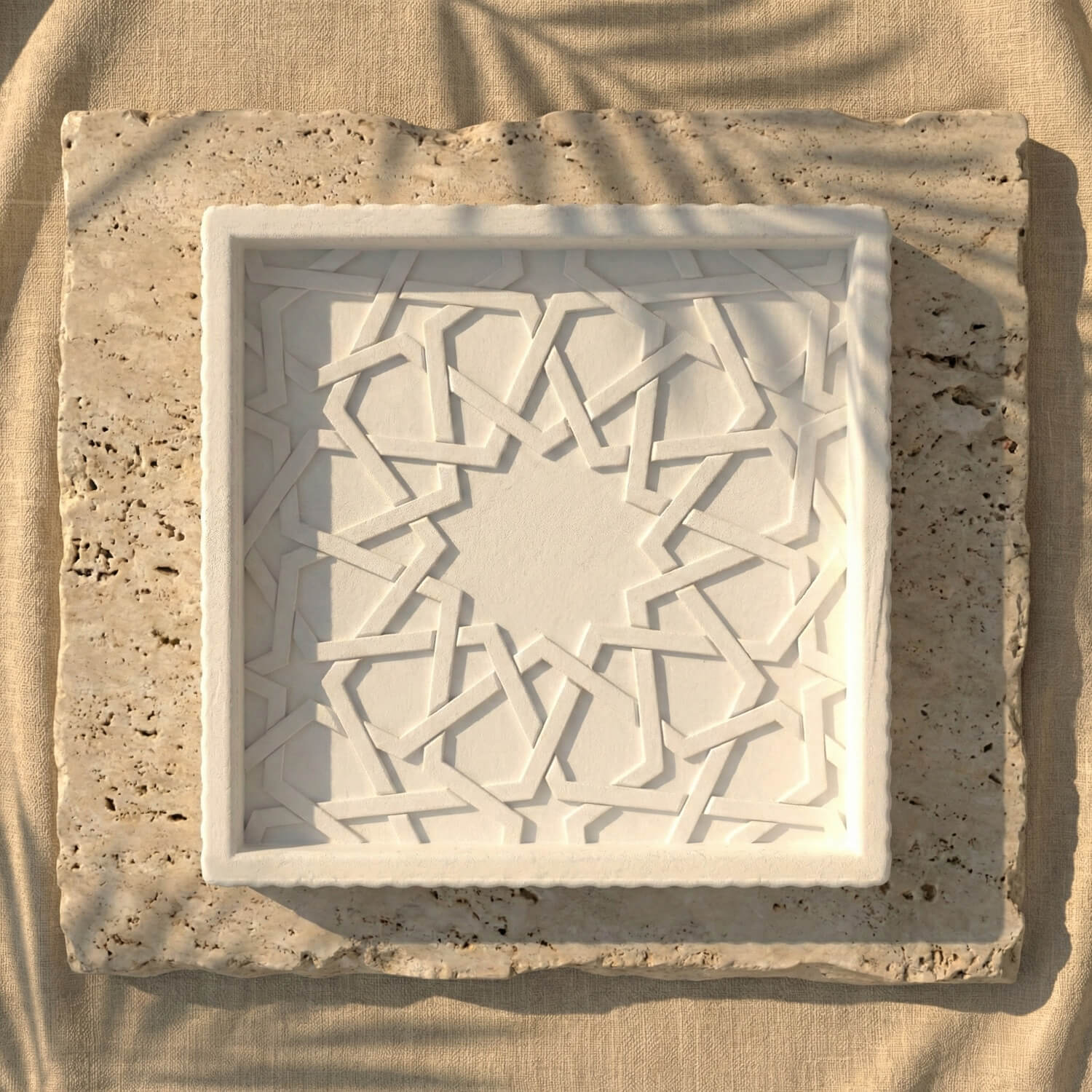 Alhambra Mexuar Pattern Stone Relief – Handmade Islamic Geometric Decor - Image 3