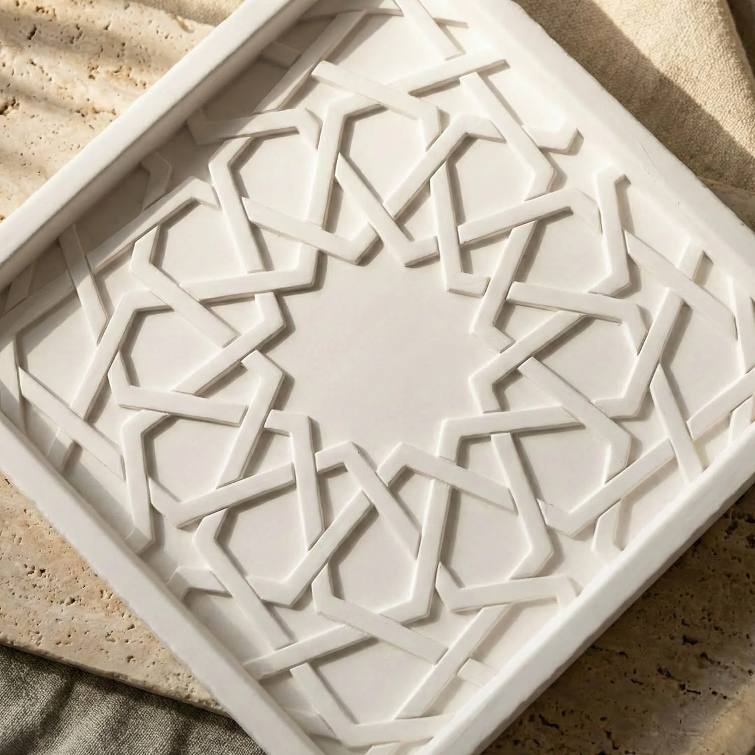 Alhambra Mexuar Pattern Stone Relief – Handmade Islamic Geometric Decor - Image 4
