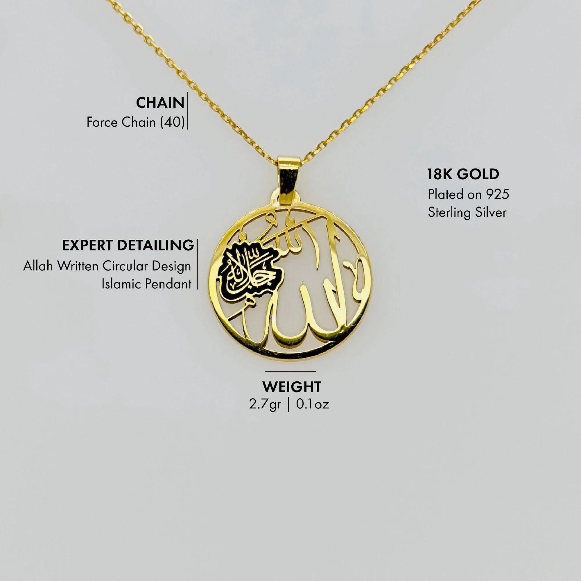 18K Gold Allah Necklace - 925 Sterling Silver Islamic Pendant - Image 4