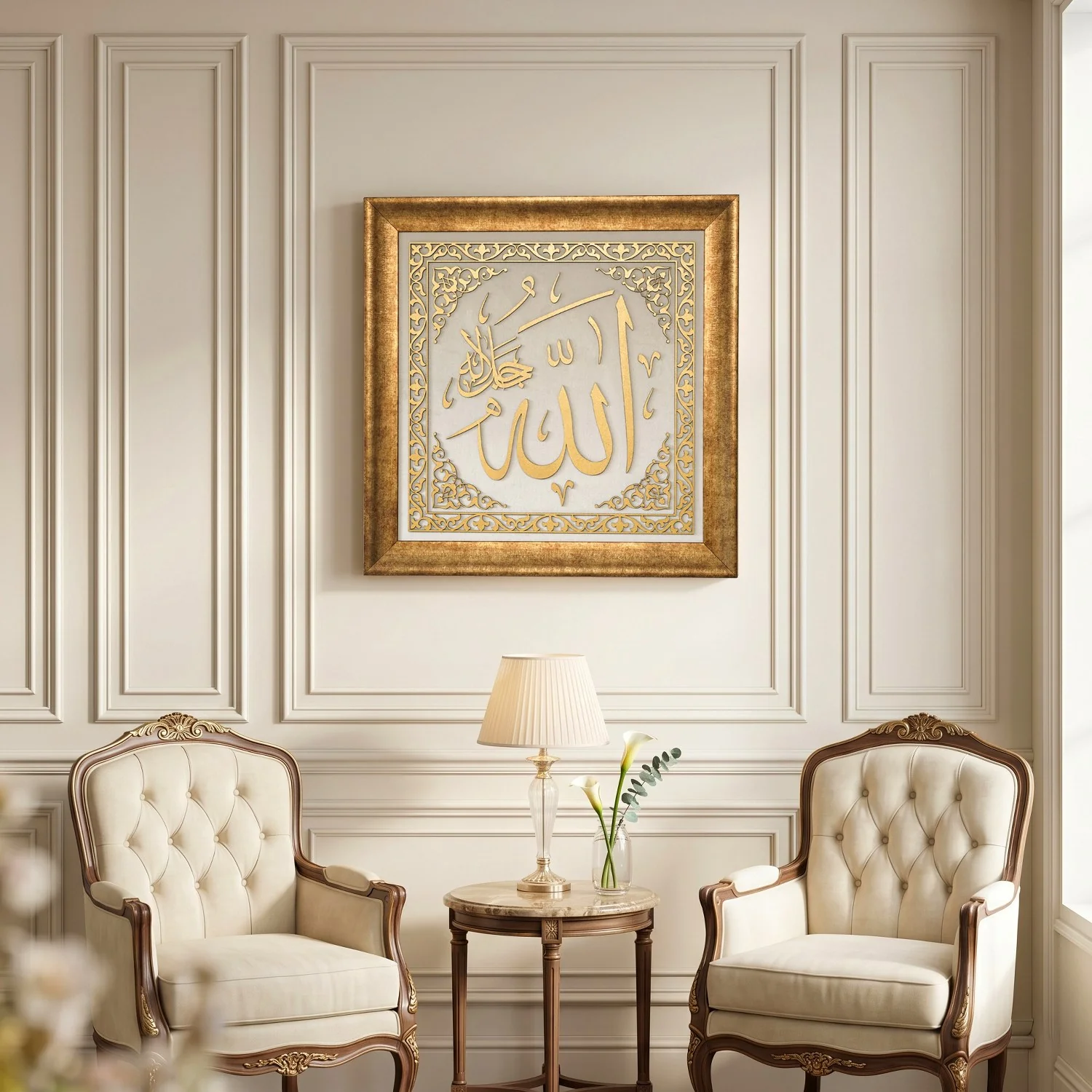 Allah (SAW) & Mohammad (PBUH) Framed Islamic Wall Art - Velvet Calligraphy Decor - Image 4