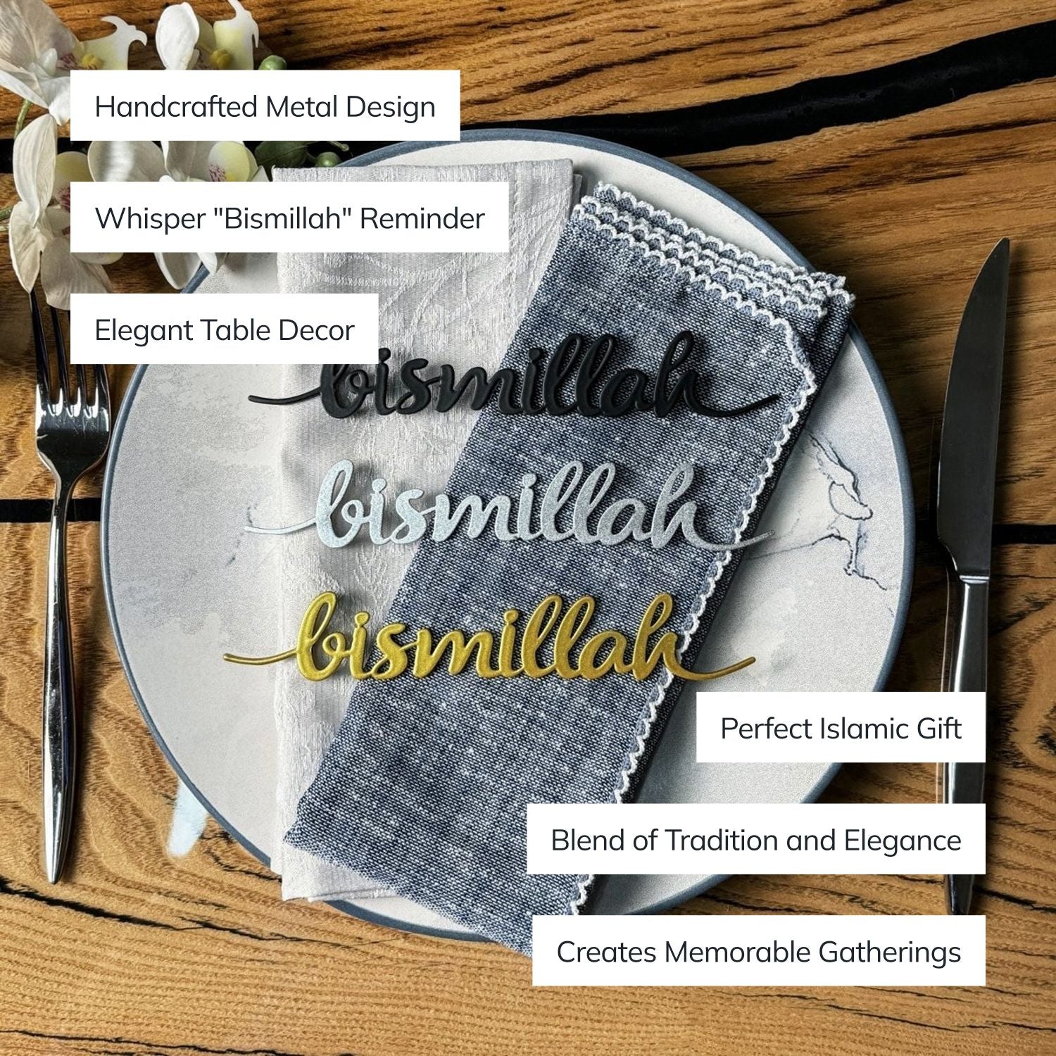 Bismillah Metal Napkin Ornament Iftar & Eid Dinner Table Setting Decor - Image 2