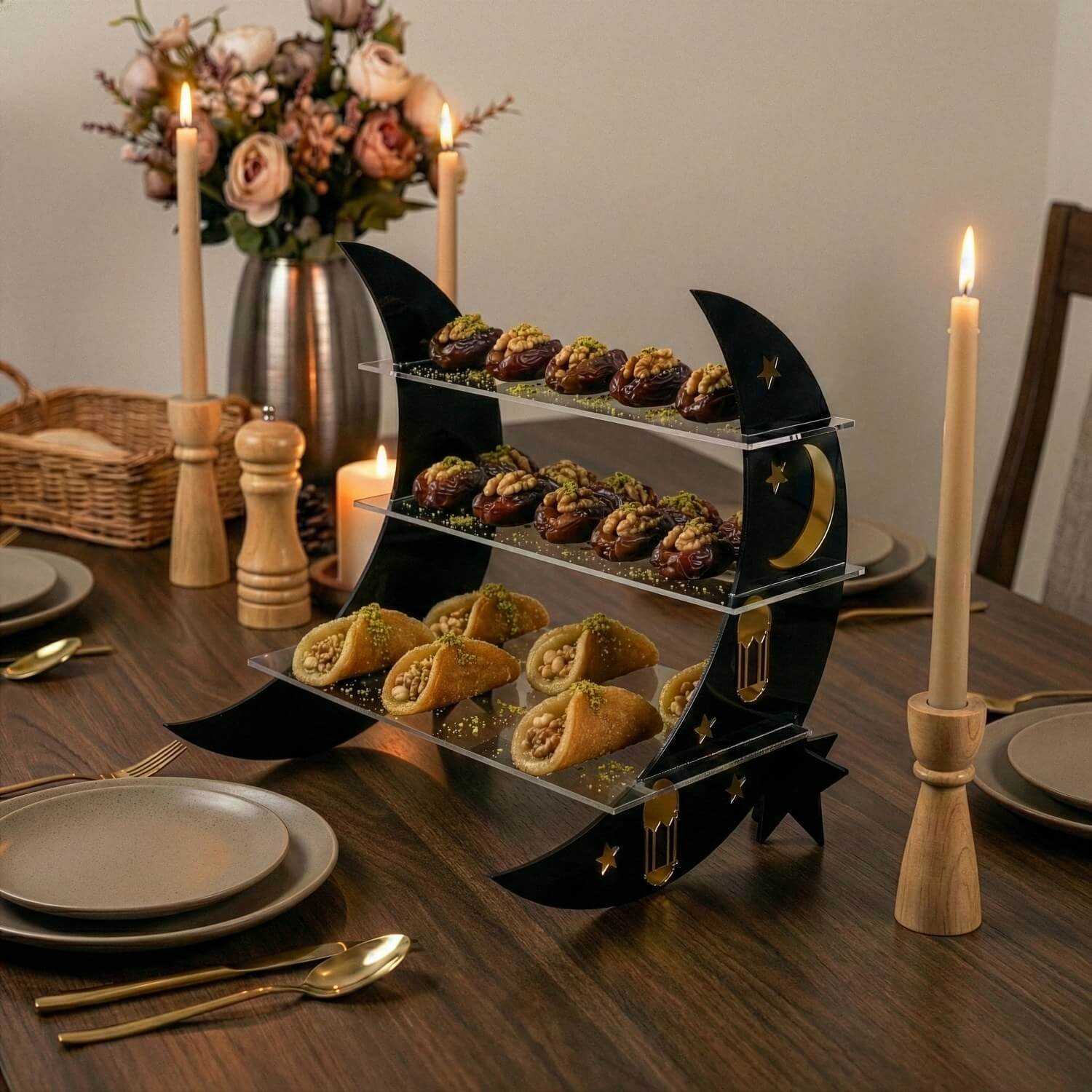 Crescent Moon Tiered Serving Stand – Ramadan Dessert Shelf