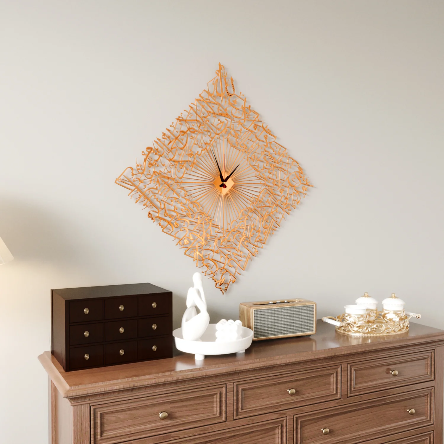 Diamond Shaped Ayatul Kursi Metal Islamic Wall Clock - 3D Arabic Calligraphy - Image 10