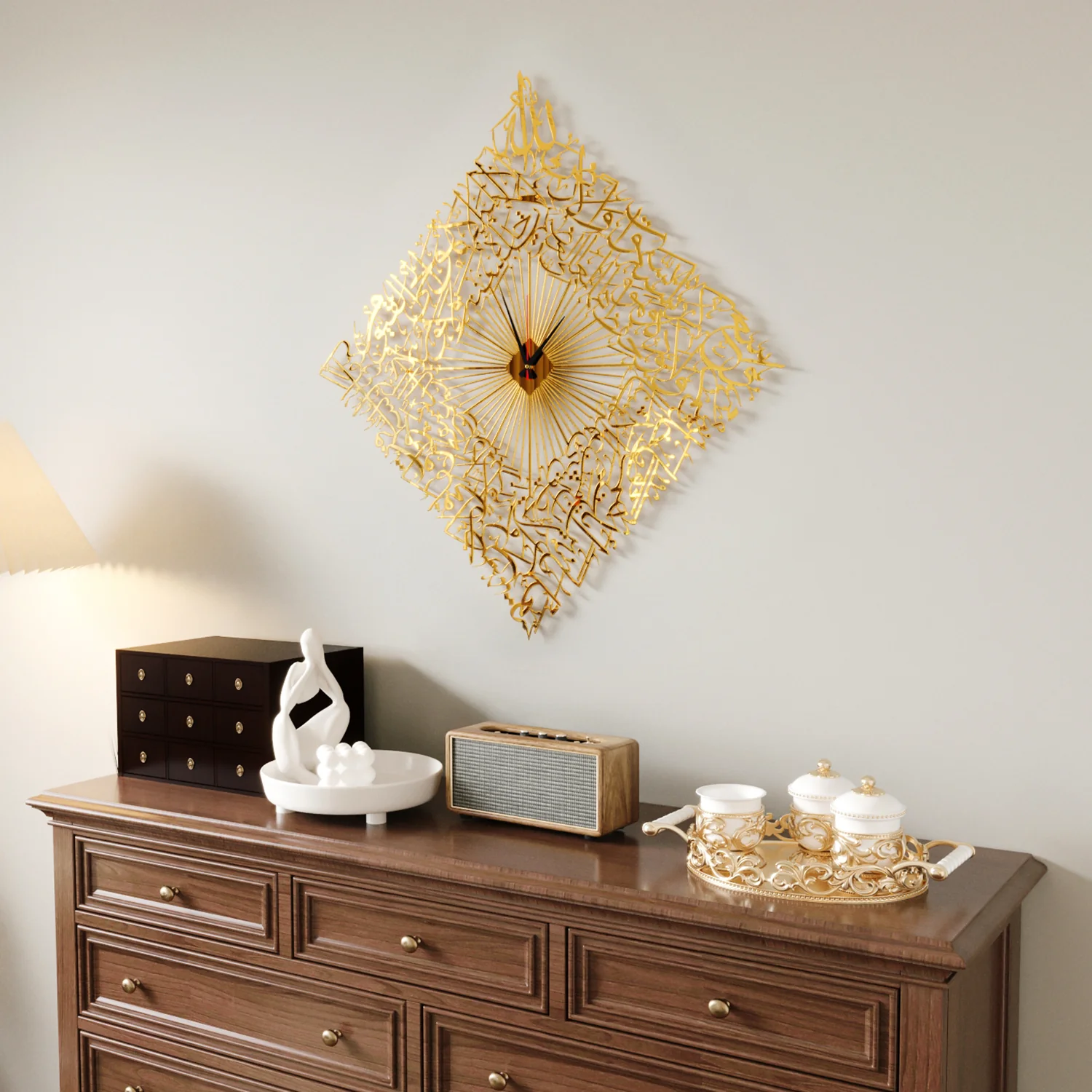 Diamond Shaped Ayatul Kursi Metal Islamic Wall Clock - 3D Arabic Calligraphy - Image 17