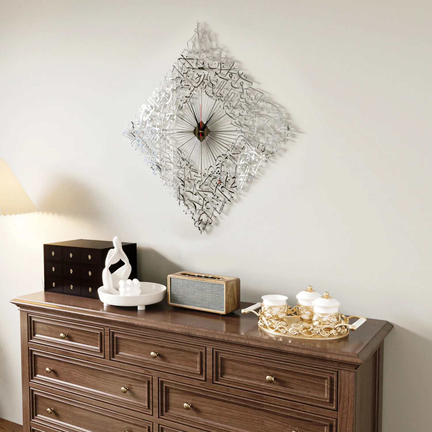 Diamond Shaped Ayatul Kursi Metal Islamic Wall Clock - 3D Arabic Calligraphy - Image 18