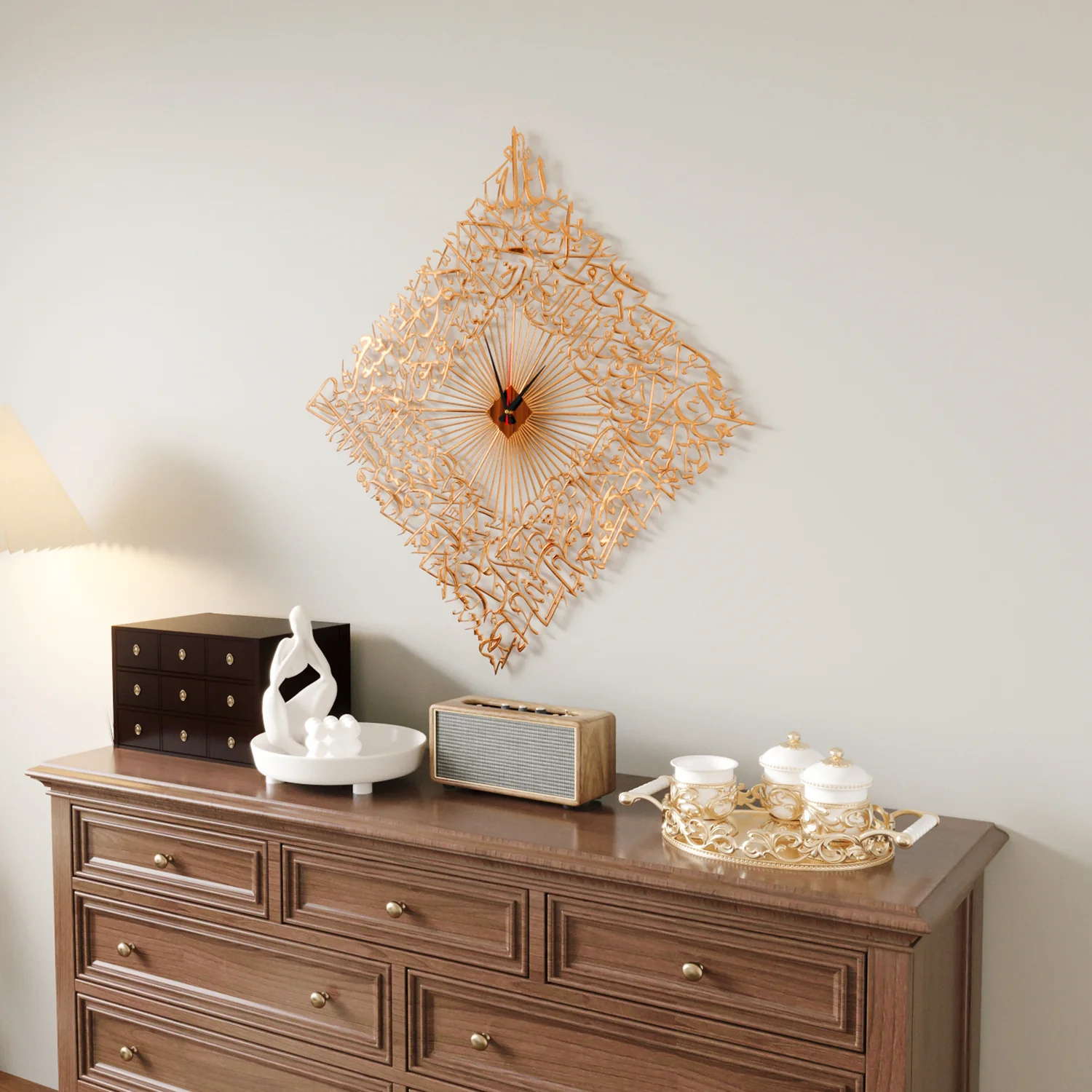 Diamond Shaped Ayatul Kursi Metal Islamic Wall Clock - 3D Arabic Calligraphy - Image 19
