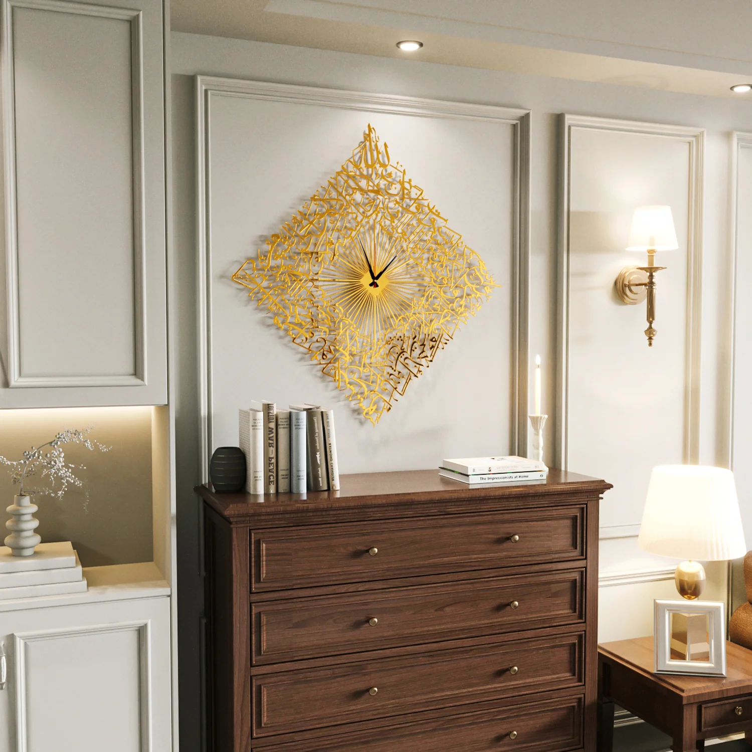 Diamond Shaped Ayatul Kursi Metal Islamic Wall Clock - 3D Arabic Calligraphy - Image 20