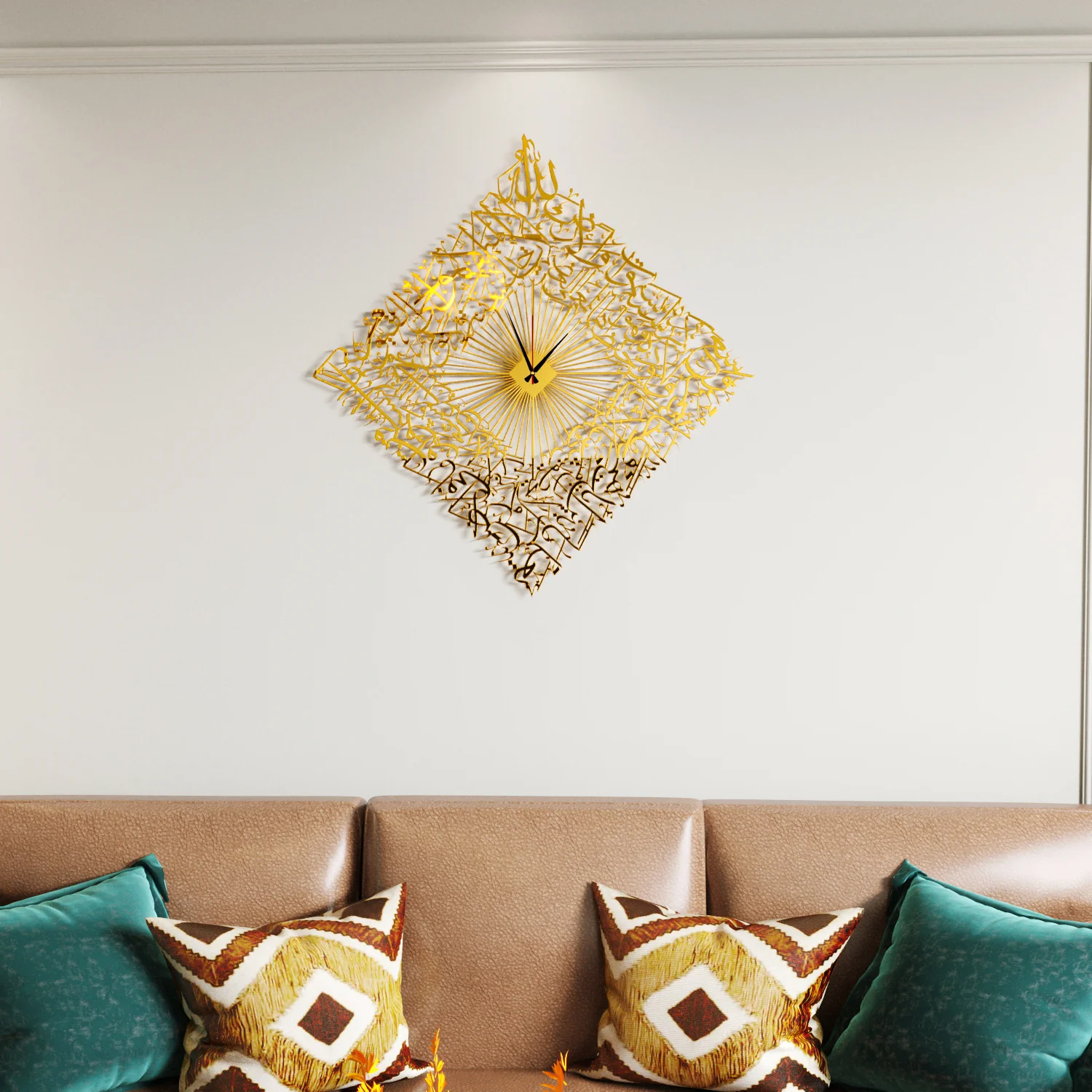 Diamond Shaped Ayatul Kursi Metal Islamic Wall Clock - 3D Arabic Calligraphy - Image 26