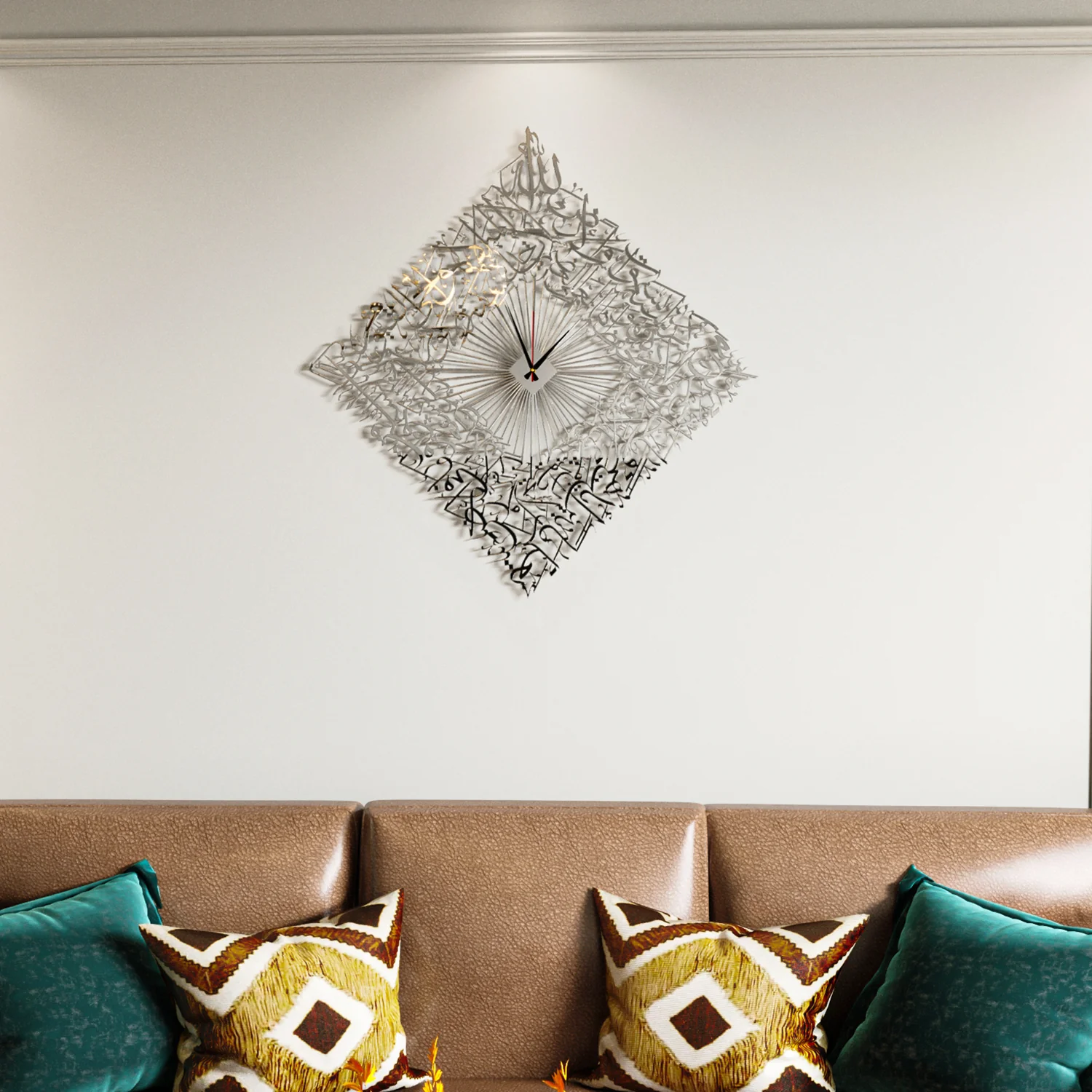 Diamond Shaped Ayatul Kursi Metal Islamic Wall Clock - 3D Arabic Calligraphy - Image 27