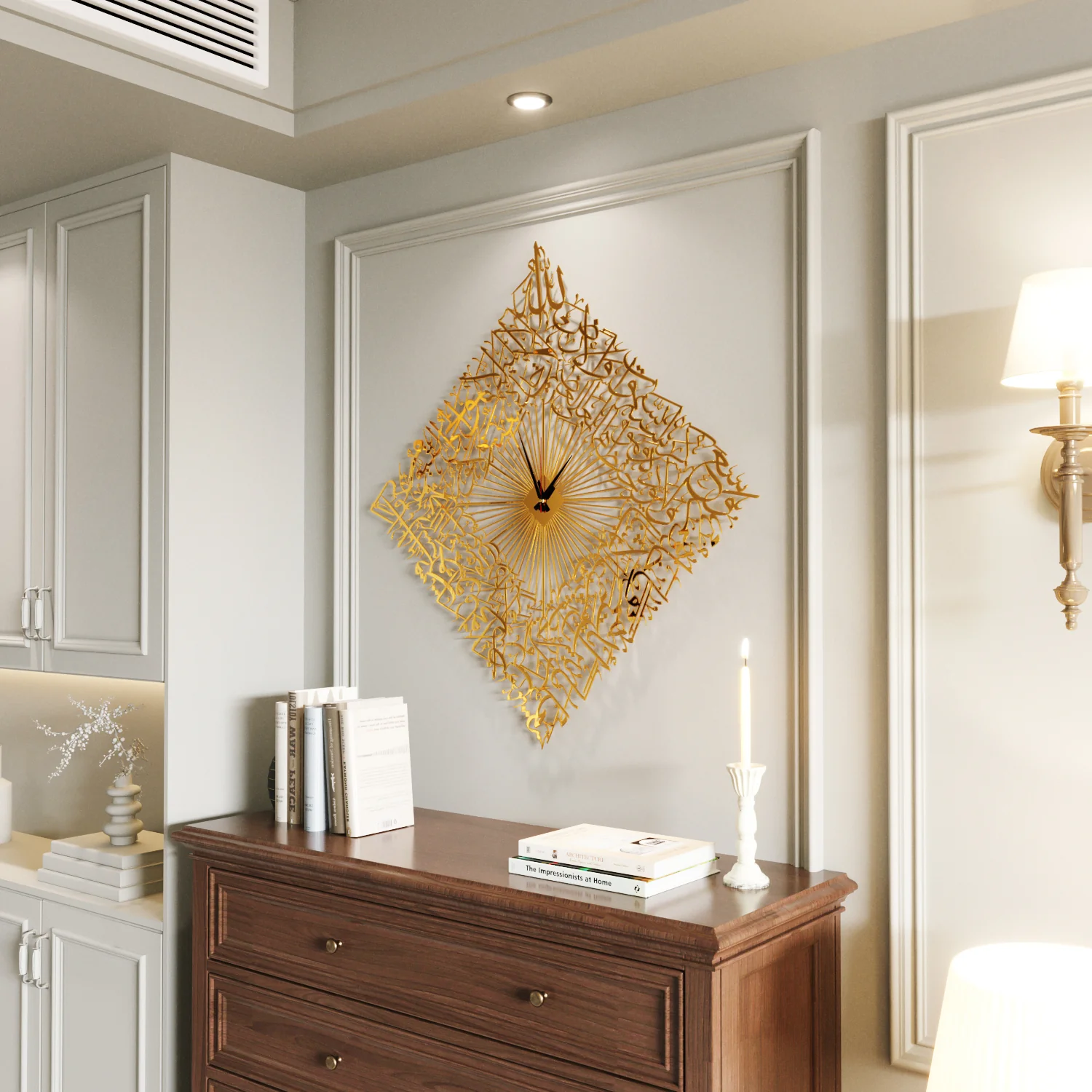 Diamond Shaped Ayatul Kursi Metal Islamic Wall Clock - 3D Arabic Calligraphy - Image 32