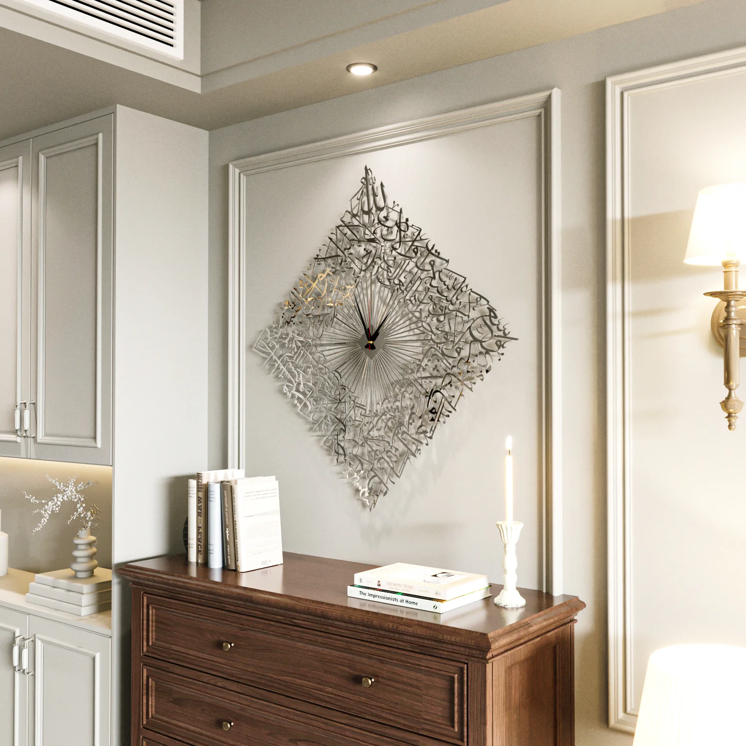 Diamond Shaped Ayatul Kursi Metal Islamic Wall Clock - 3D Arabic Calligraphy - Image 33