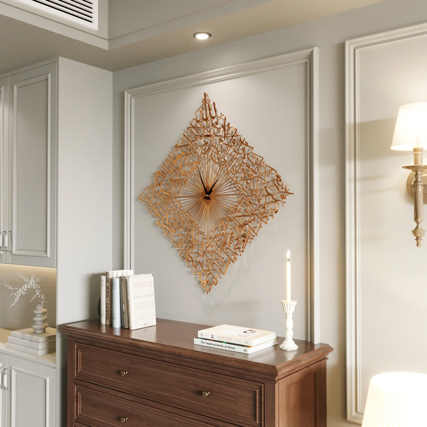 Diamond Shaped Ayatul Kursi Metal Islamic Wall Clock - 3D Arabic Calligraphy - Image 34