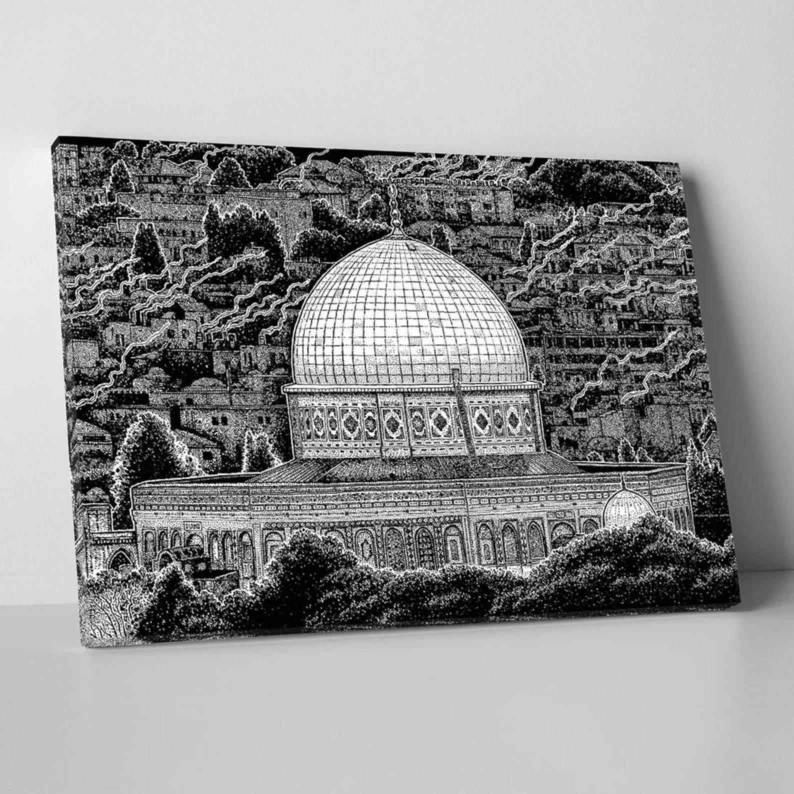 The Dome of the Rock Sketch - Masjid Al Aqsa Islamic Canvas Art - Image 6