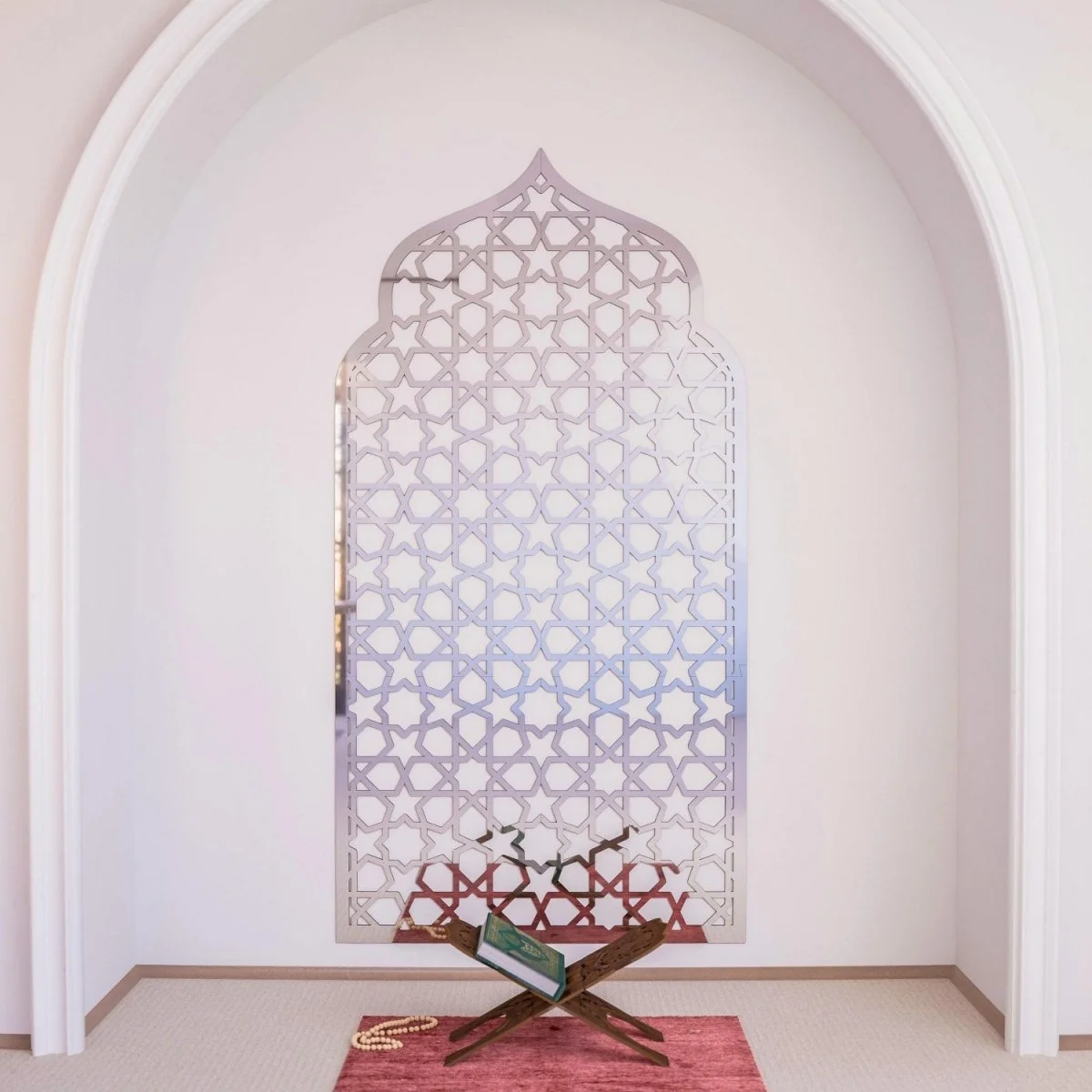 Interior Mihrab Islamic Wall Art - Wooden Prayer Niche | 8-Pointed Star Motif - Image 13