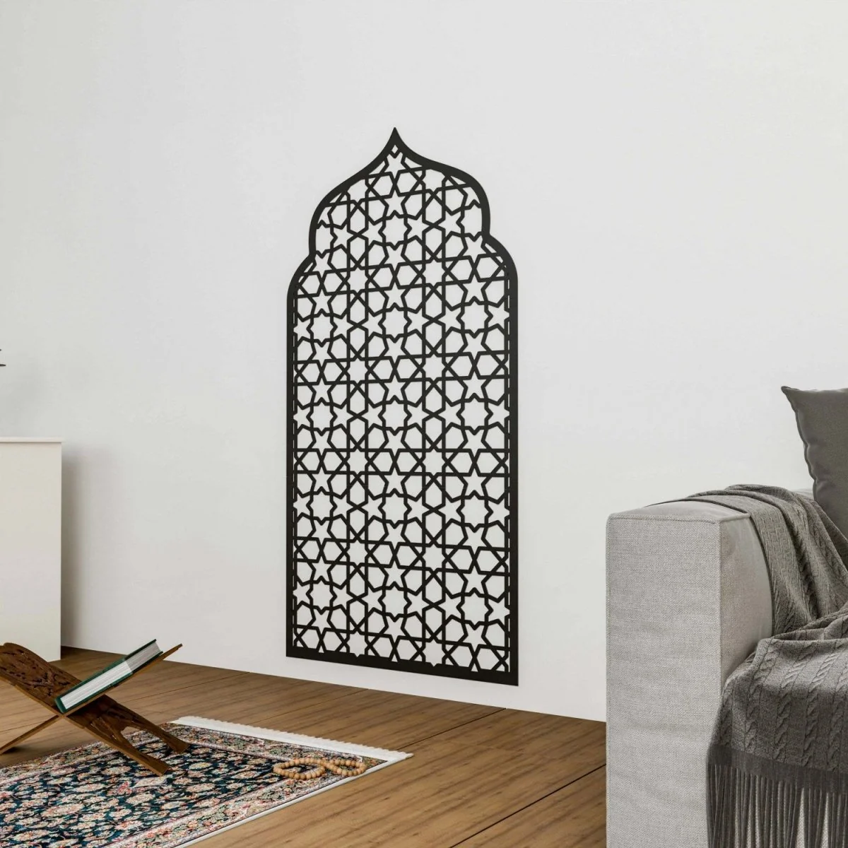 Interior Mihrab Islamic Wall Art - Wooden Prayer Niche | 8-Pointed Star Motif - Image 7
