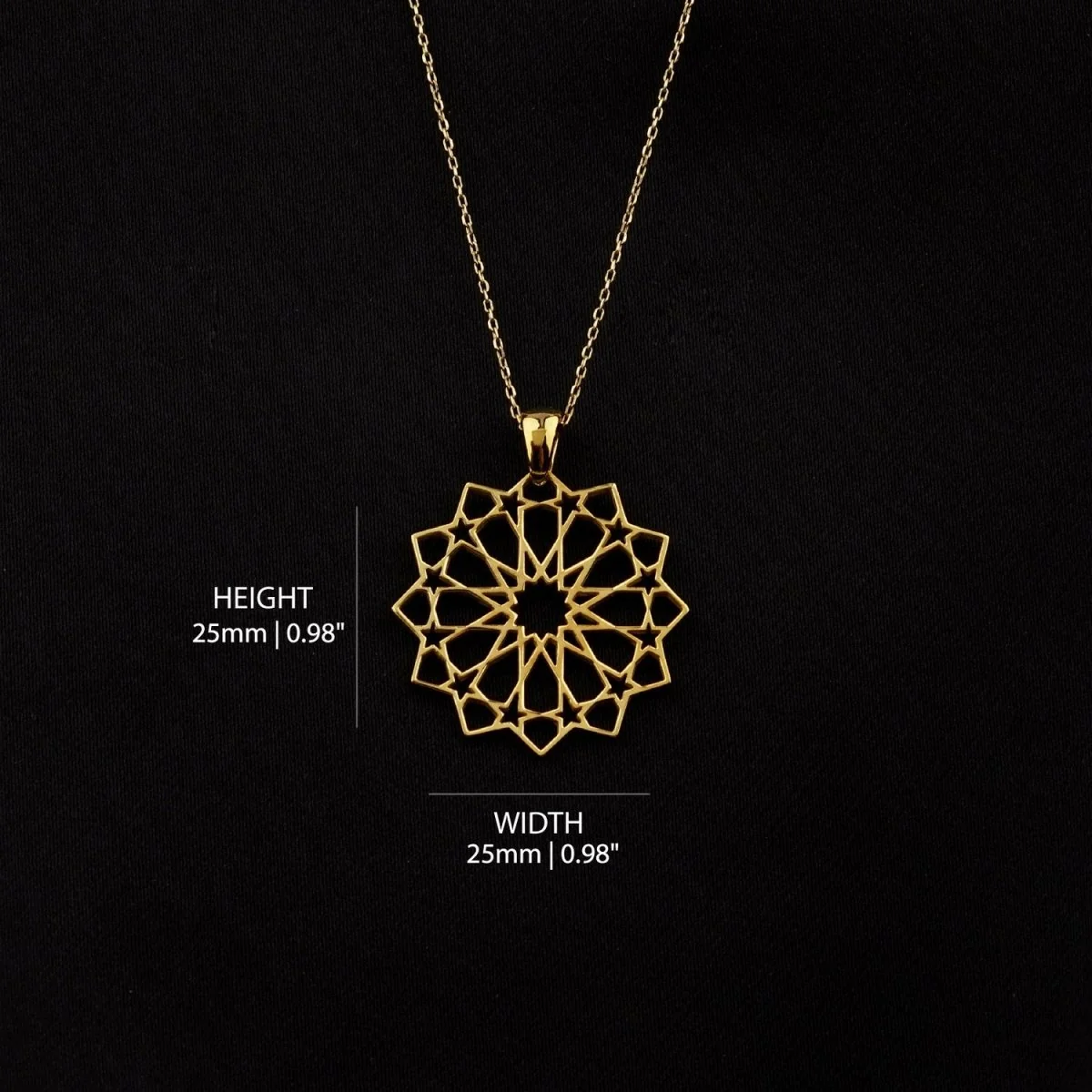 Muslim Jewelry - Islamic Geometric Pattern, 18K Gold Plated Silver Pendant - Image 5