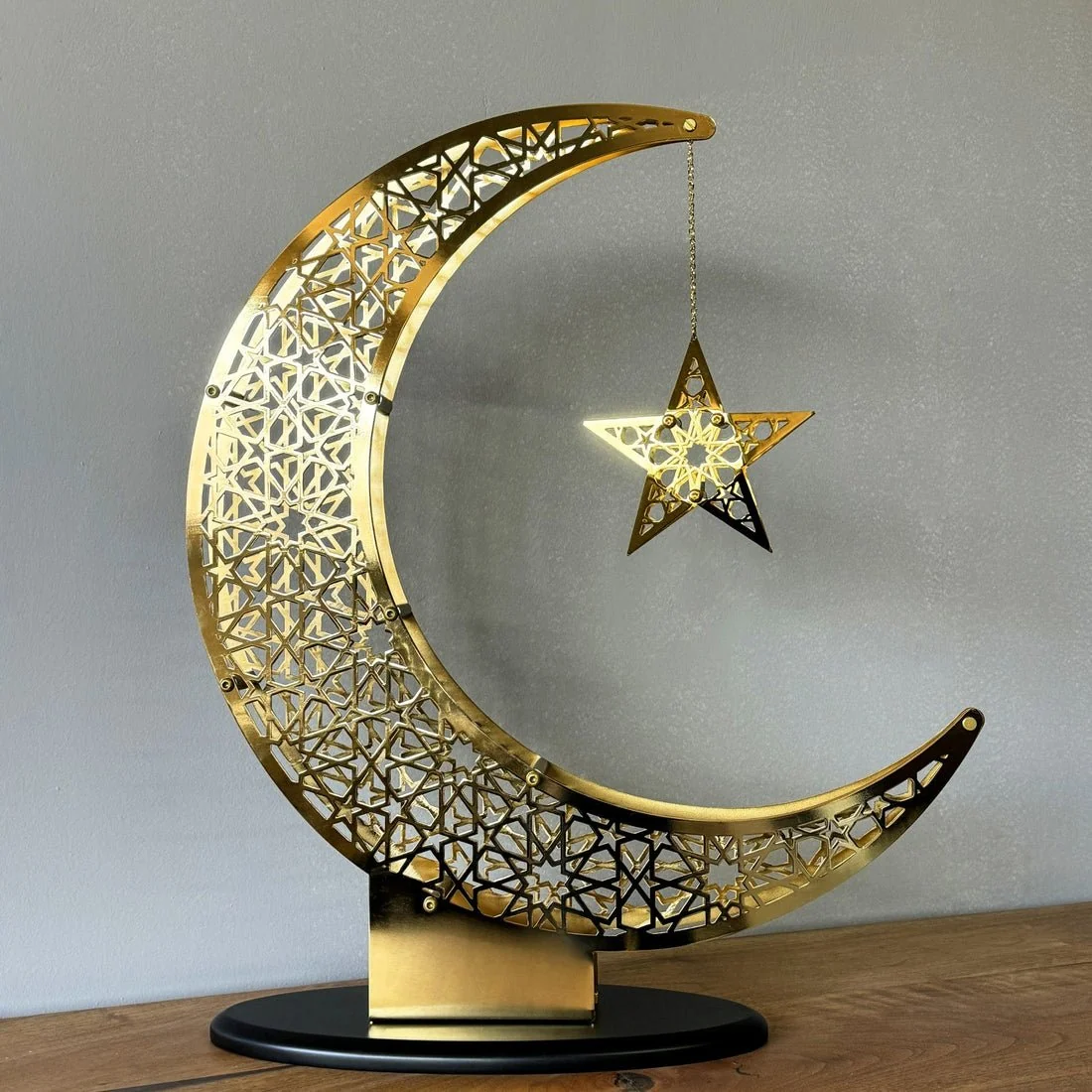 Shiny Crescent Moon & Star Metal Islamic Home Decor - Islamic Gift - Image 16