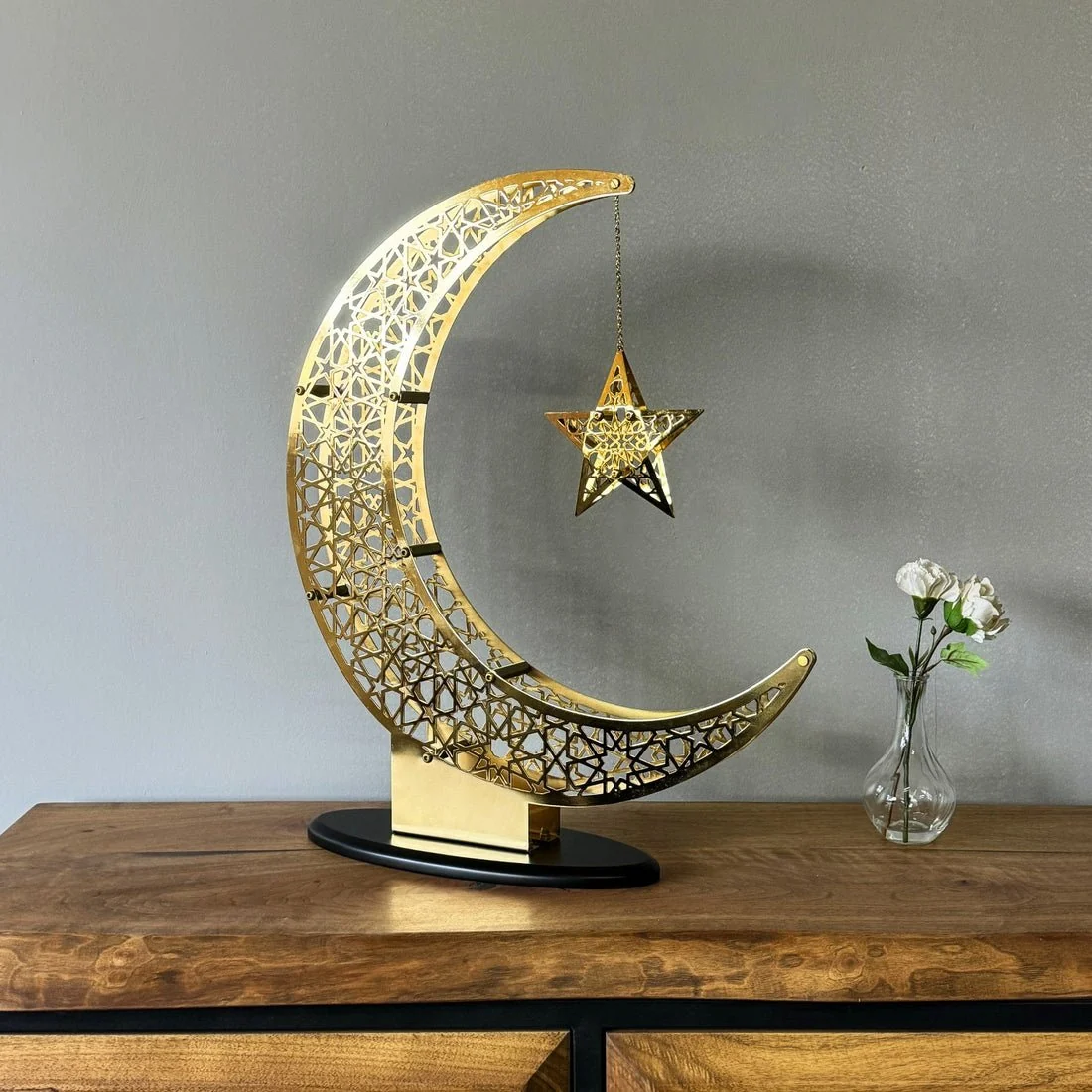 Shiny Crescent Moon & Star Metal Islamic Home Decor - Islamic Gift - Image 20