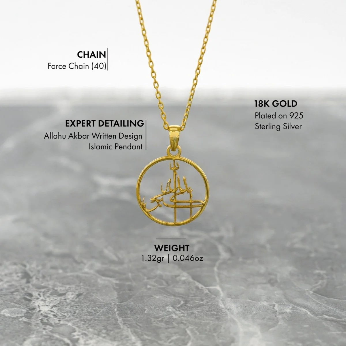 Islamic Necklace - Allahu Akbar | 18K Gold Plated Silver Pendant - Image 6