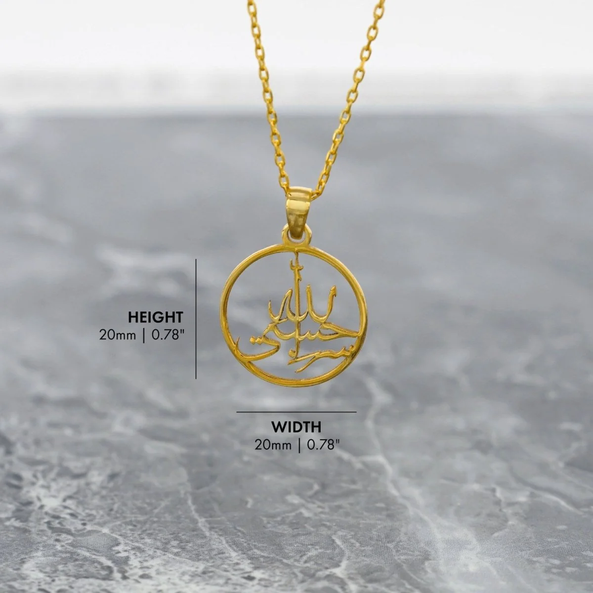 Islamic Necklace - Hasbiyallah Written 18K Gold Plated Silver Pendant - Image 5