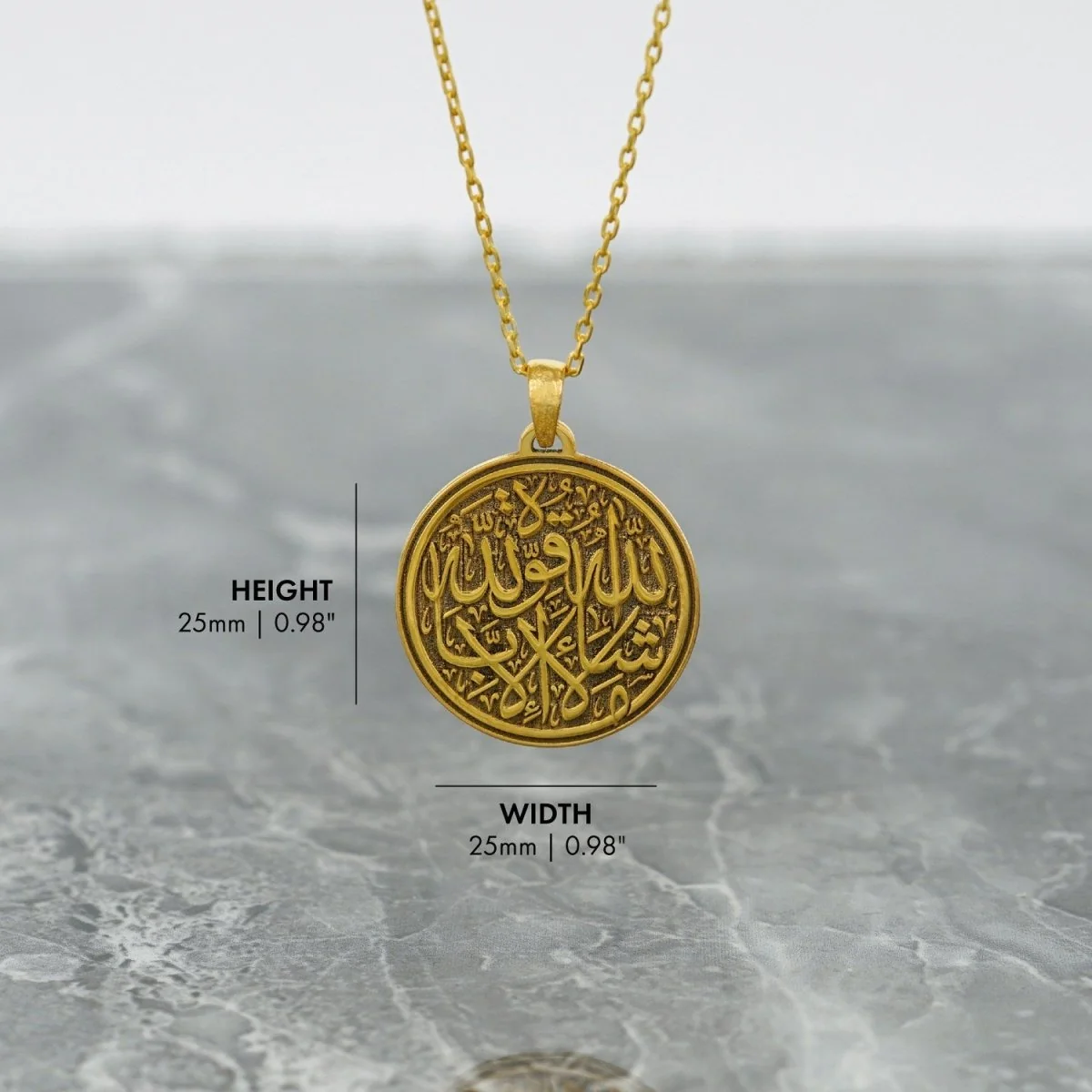 Islamic Necklace - Mashallah La Quwwata Illa Billah 18K Gold Plated Silver Pendant - Image 6