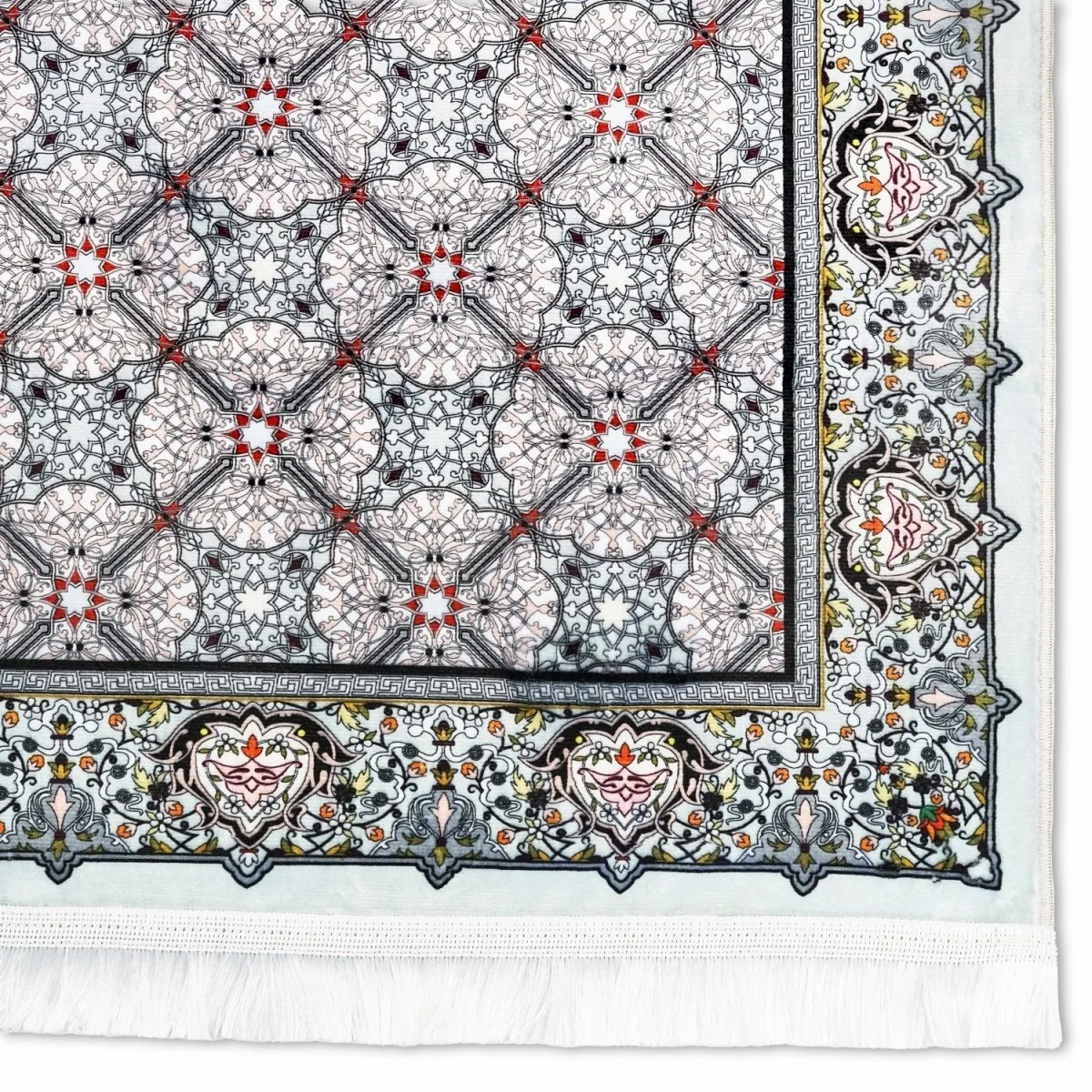 Islamic Prayer Rug - Gray & Red Geometric Patterns - Image 6