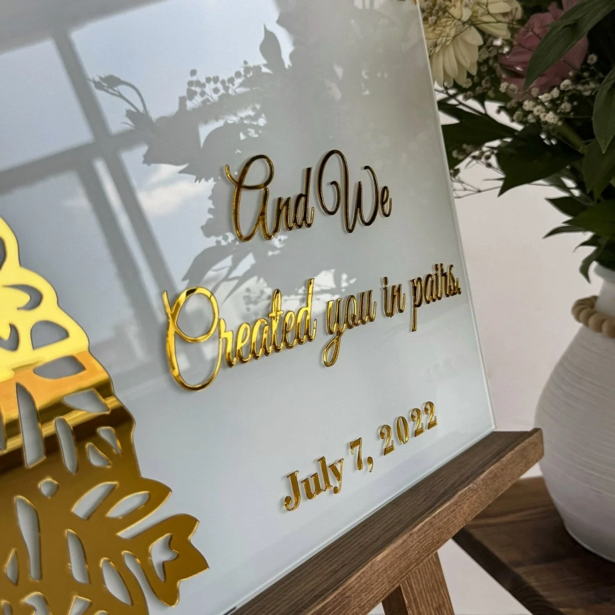 Islamic Wedding Sign – We Created You in Pairs Surah Nebe 8, Glass Nikkah Mirror - Image 10