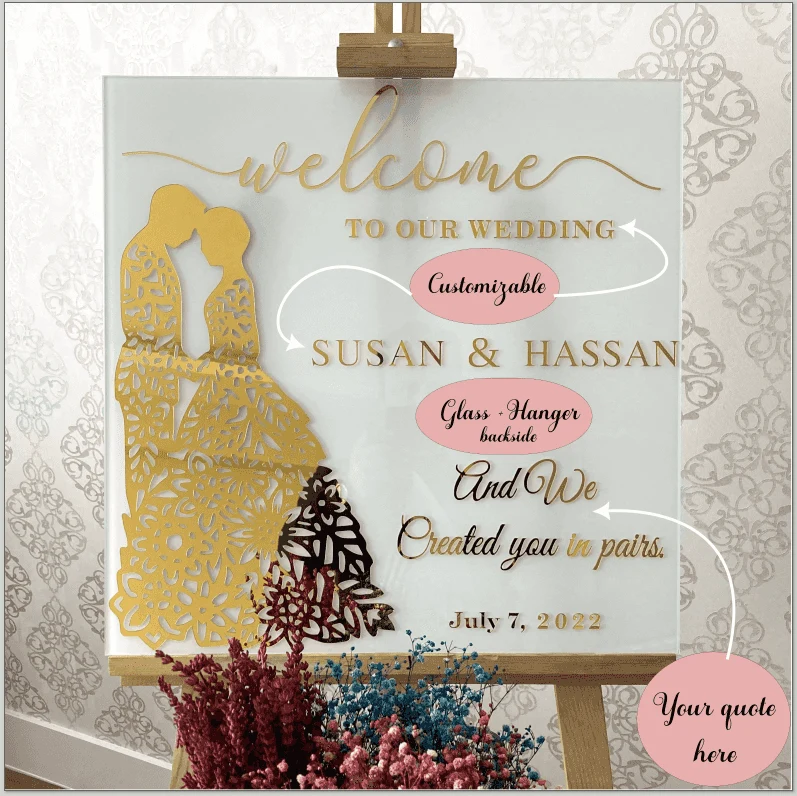 Islamic Wedding Sign – We Created You in Pairs Surah Nebe 8, Glass Nikkah Mirror - Image 4