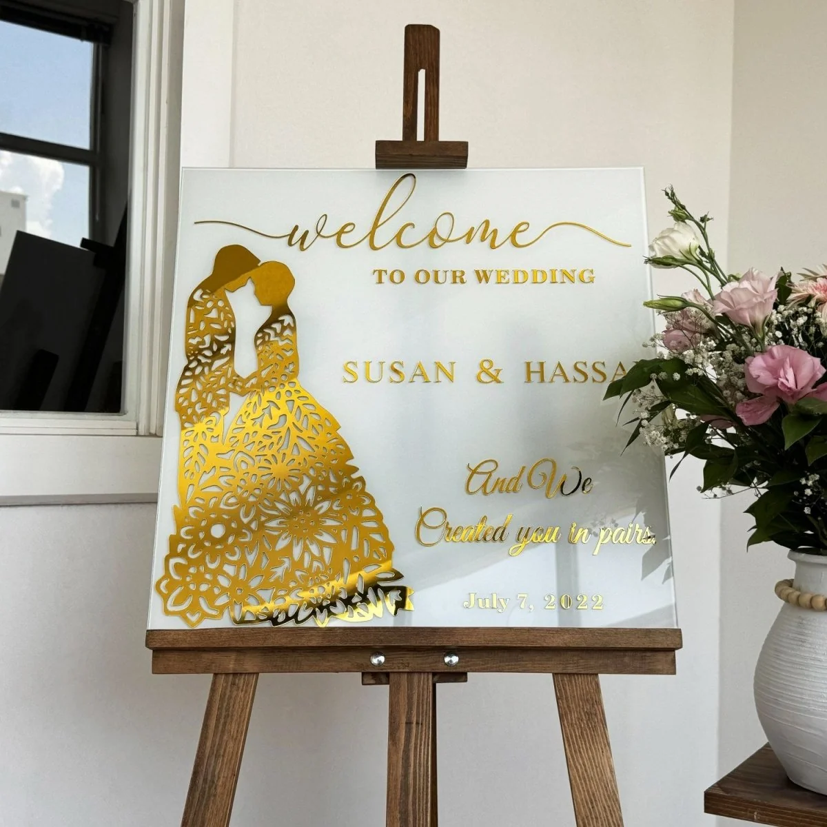 Islamic Wedding Sign – We Created You in Pairs Surah Nebe 8, Glass Nikkah Mirror - Image 5