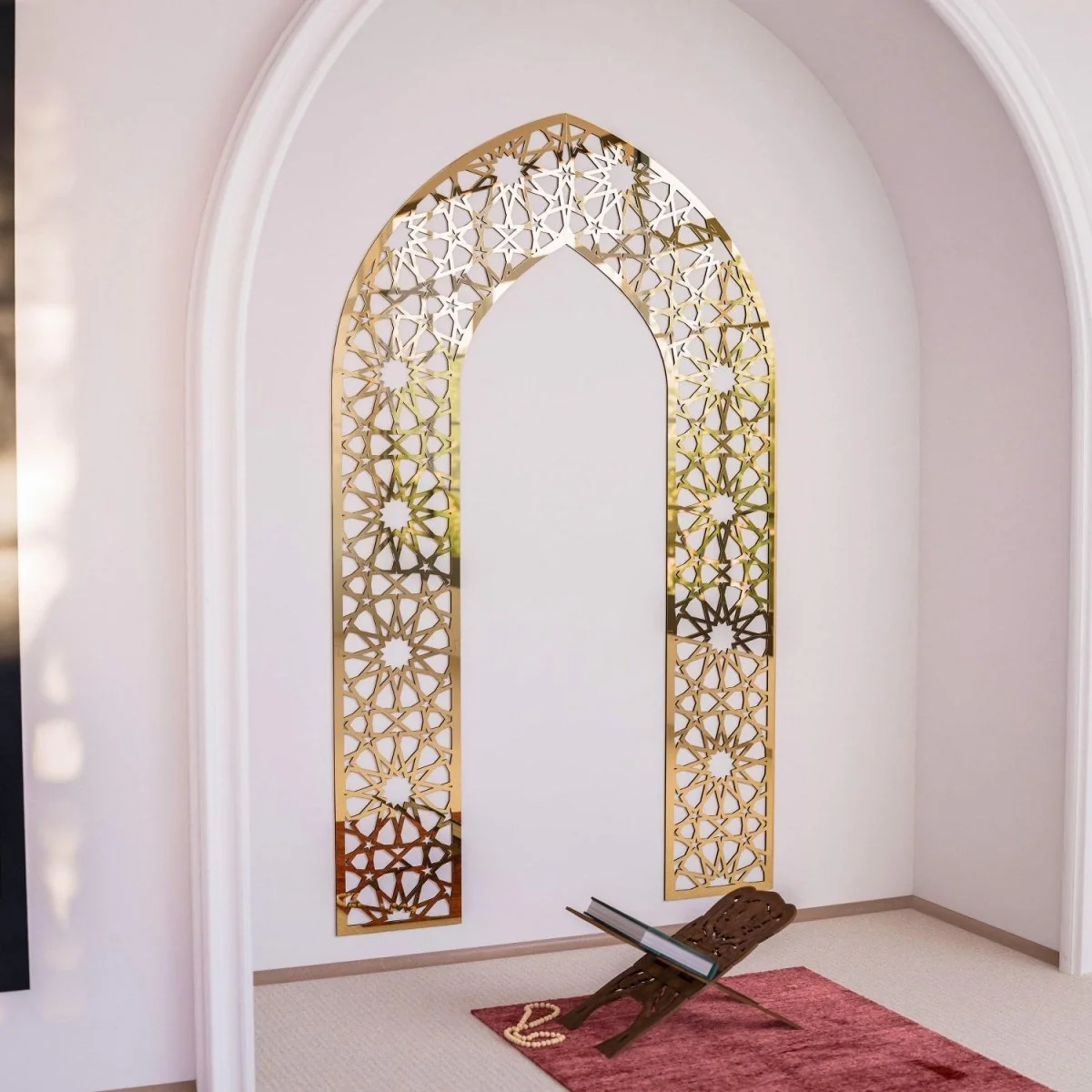Islamic Wooden Mihrab Decor - Prayer Room Ideas | 12-Pointed Star Motif - Image 10