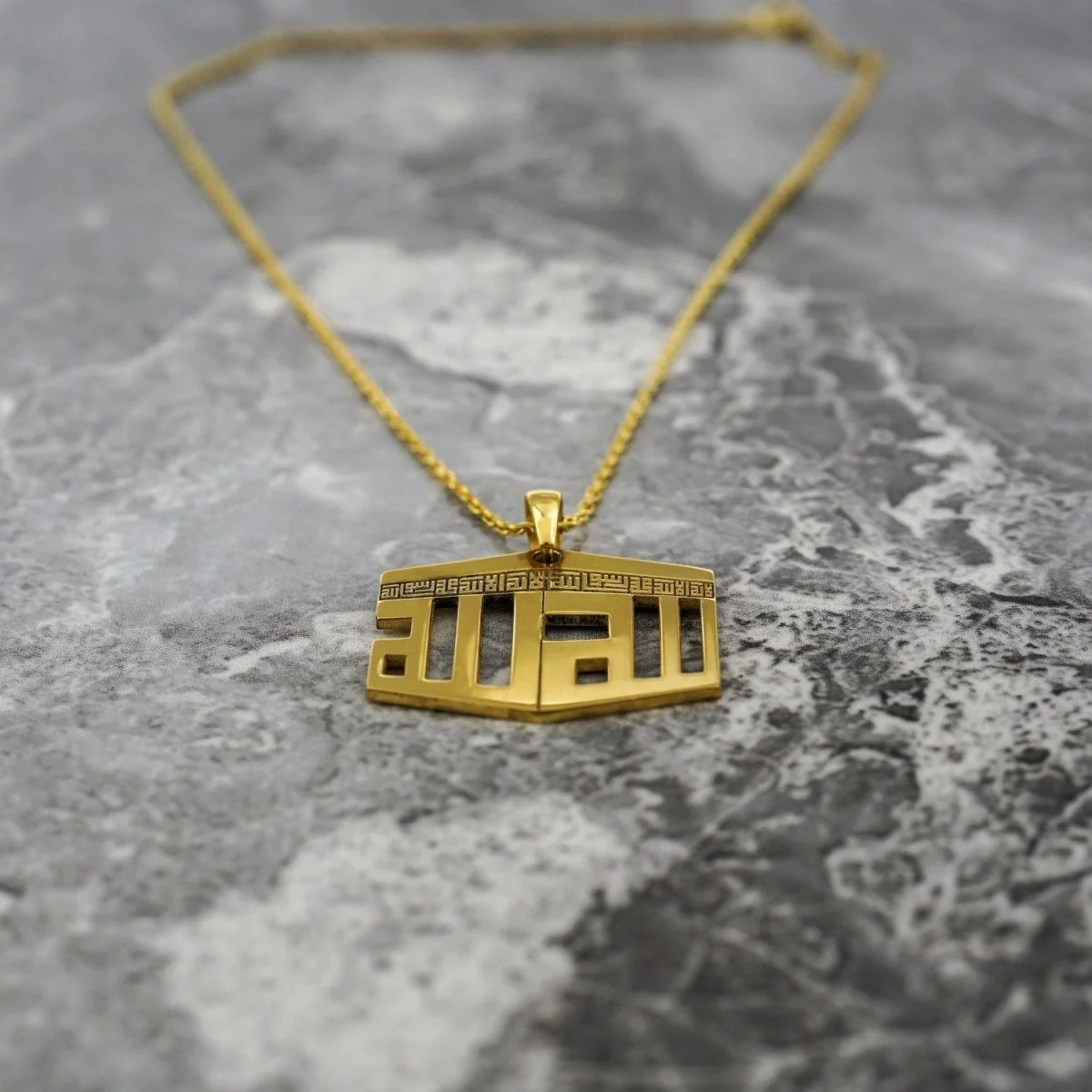 3D Kaaba Design Islamic Necklace - 18K Gold Plated Silver Pendant - Image 14