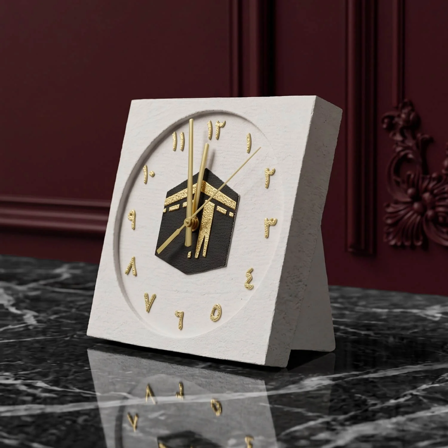 Kaaba Stone Desktop Clock Arabic Numerals Premium Islamic Decor - Image 2
