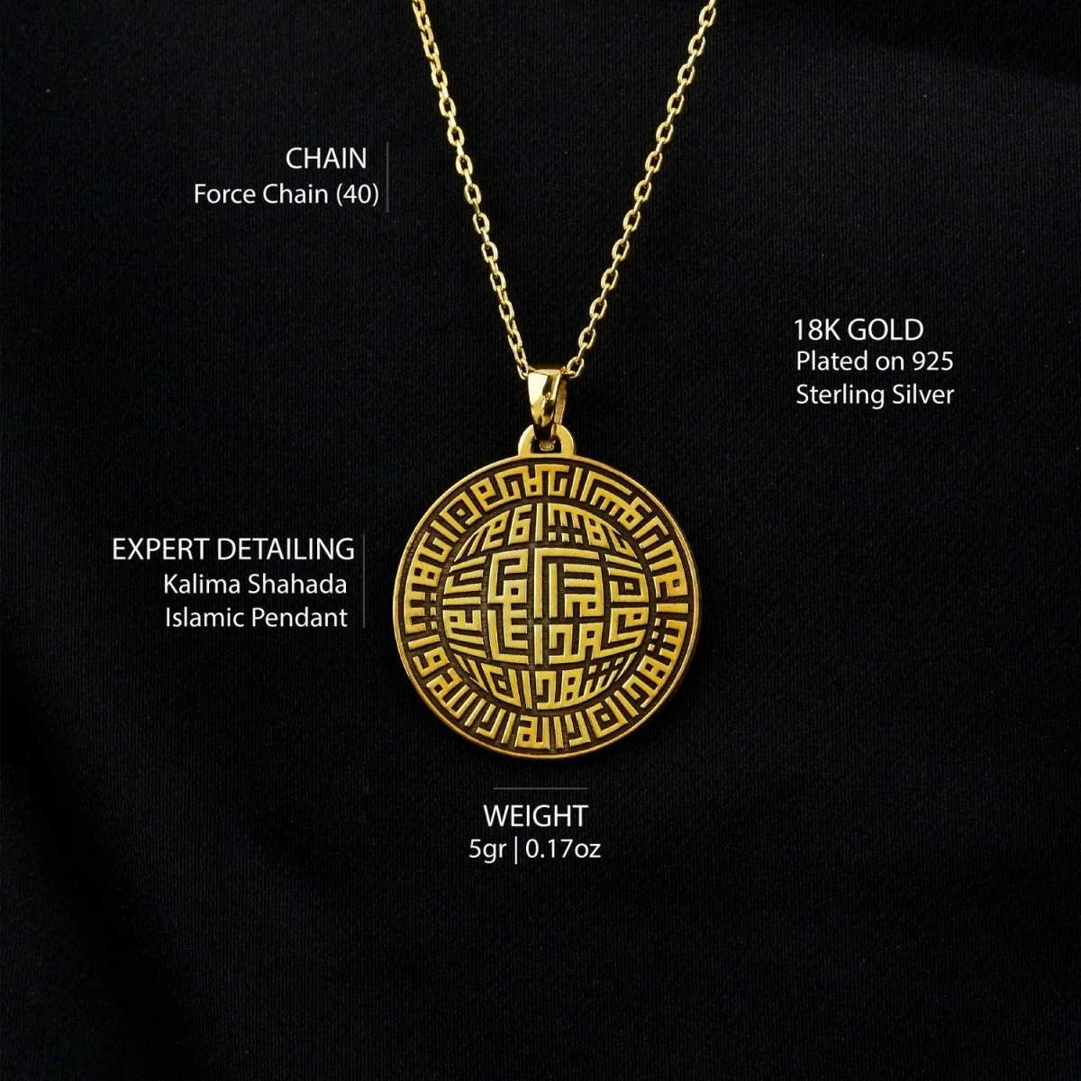 Kufic Kalima Shahada Muslim Jewelry - 18K Gold Plated Silver Pendant - Image 5