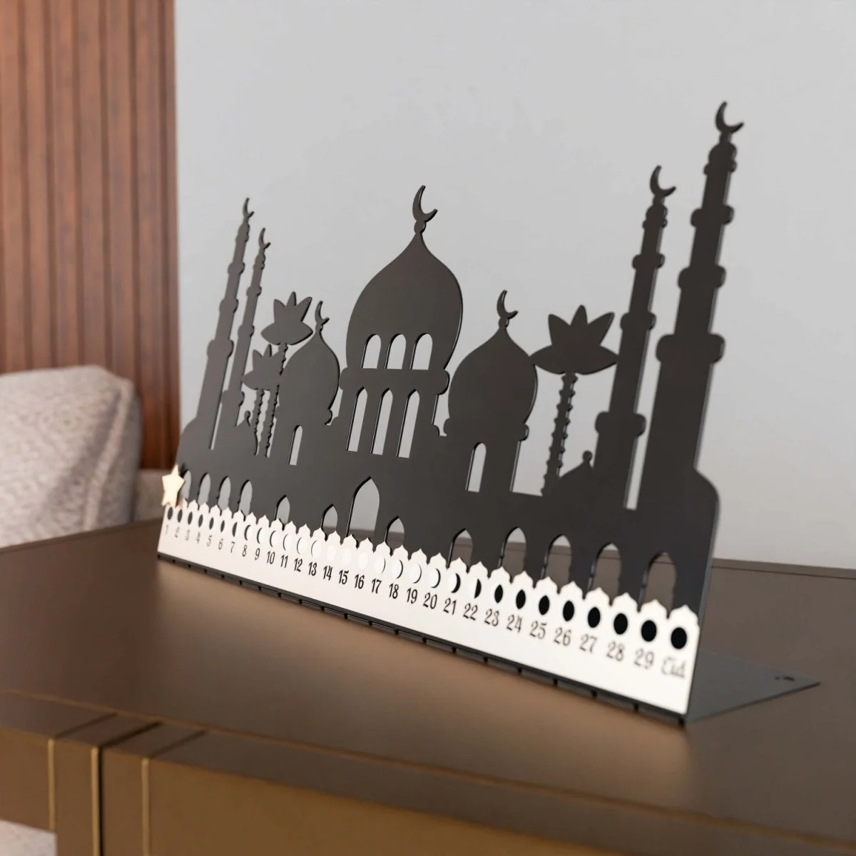 Metal Ramadan Calendar with Masjid Design - Horizontal Islamic Table Decor - Image 4