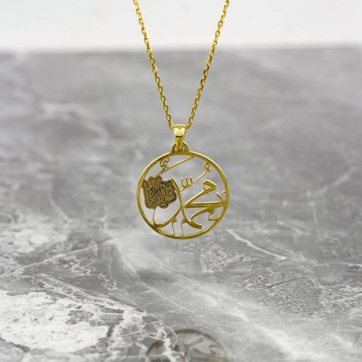 Muhammad Written Muslim Jewelry - 18K Gold Plated Silver Pendant - Image 7
