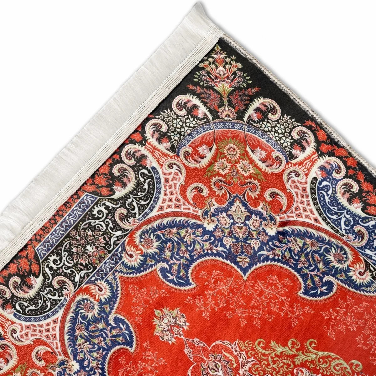 Muslim Prayer Carpet - Red & Black Detailed Floral - Image 5