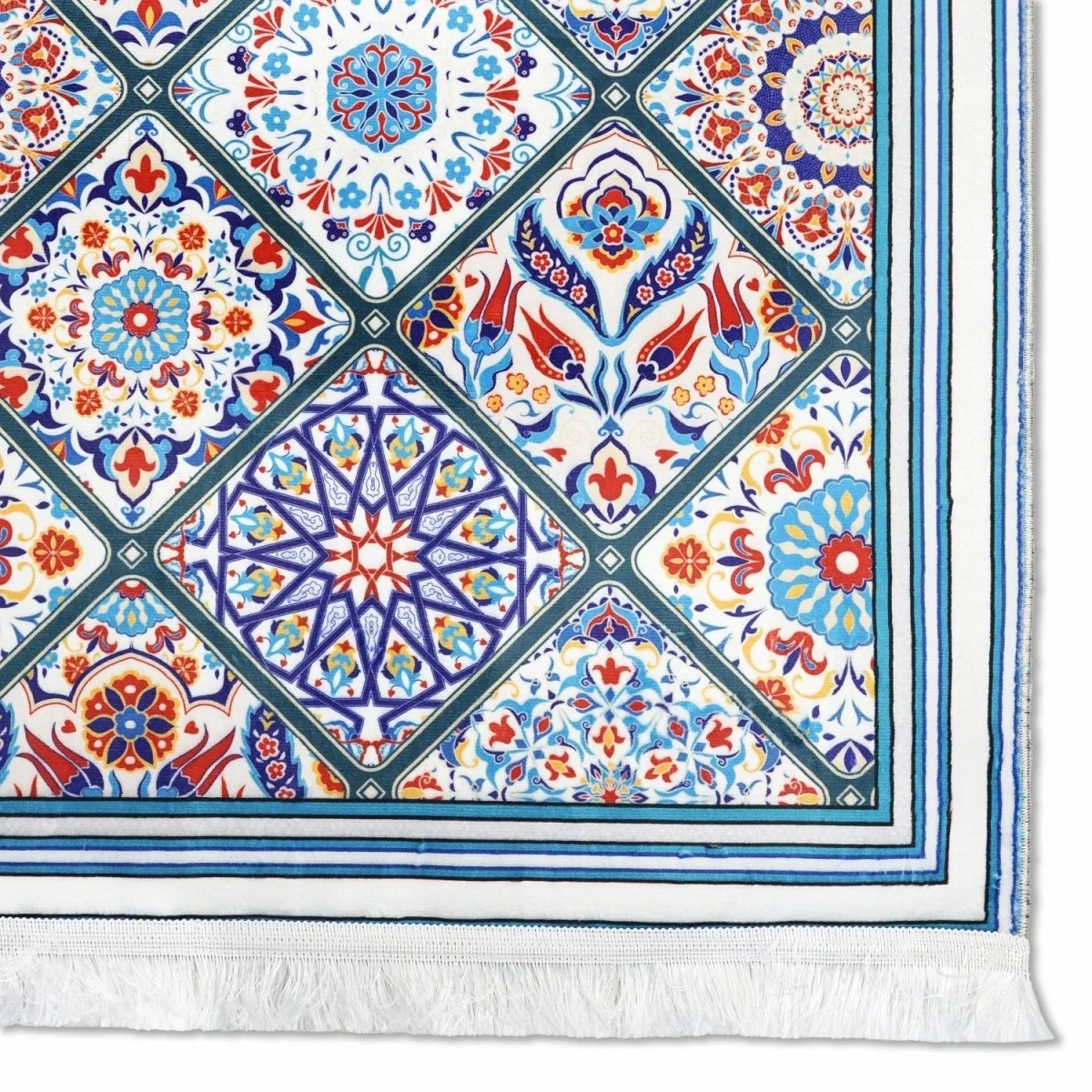 Muslim Prayer Mat - Blue & Green Mosaic Design - Image 5