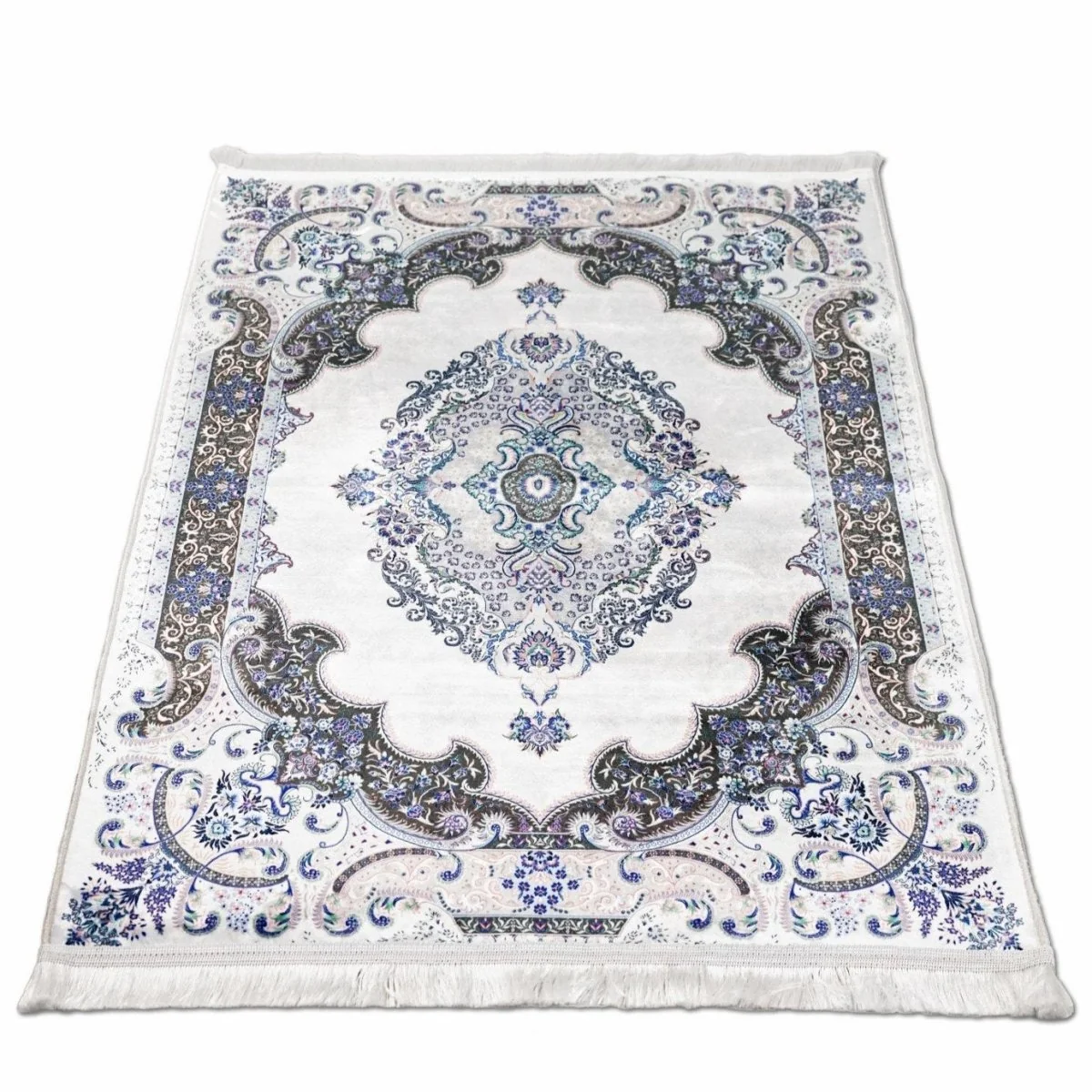 Muslim Prayer Mat - White & Blue Diamond Design - Image 4