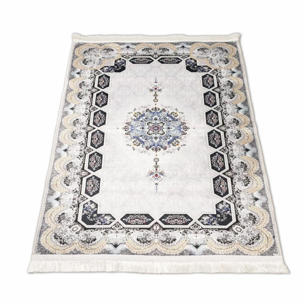 Muslim Prayer Mat - White & Gold Intricate Patterns - Image 3