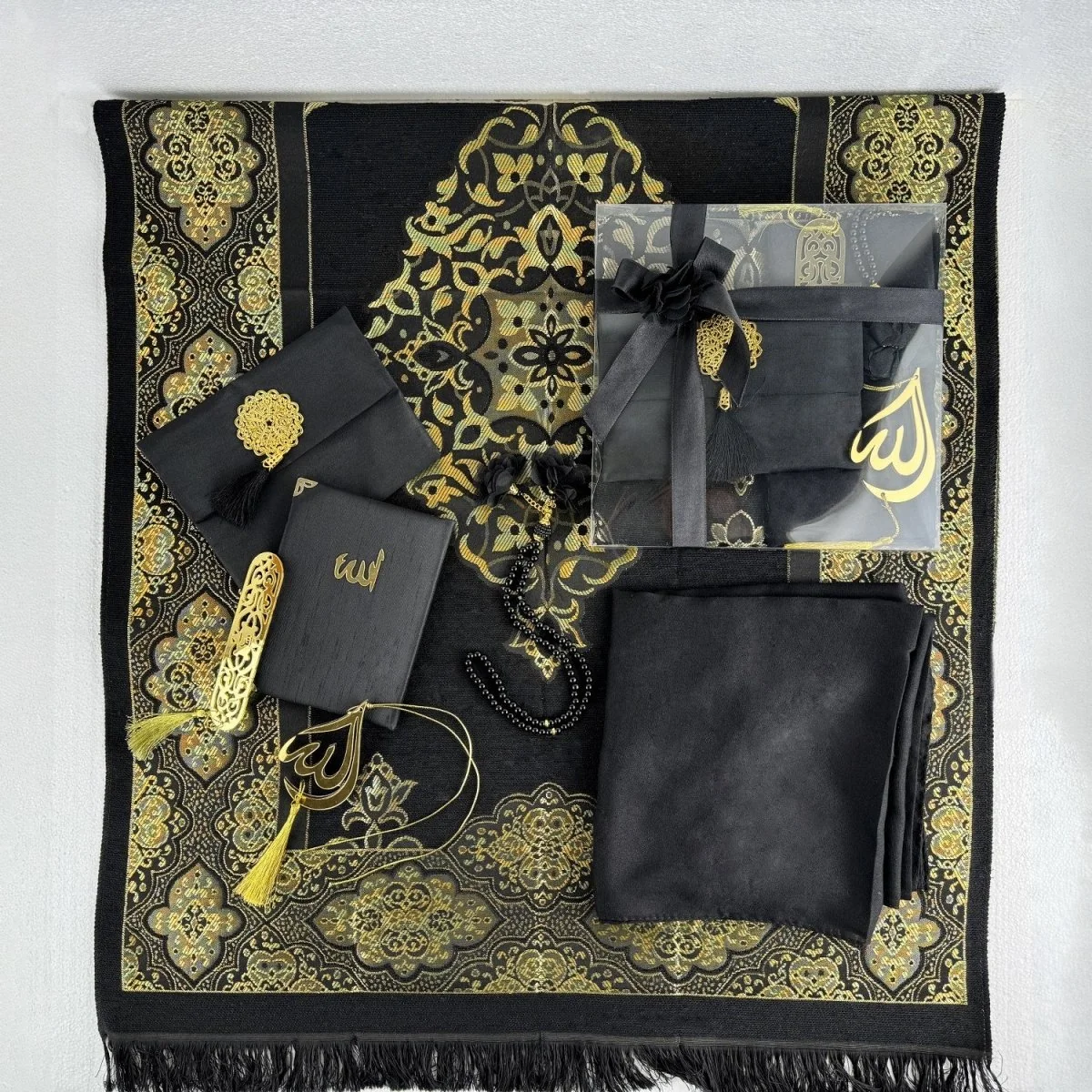Muslim Prayer Rug, Black Color Prayer Set - Islamic Gift - Image 9