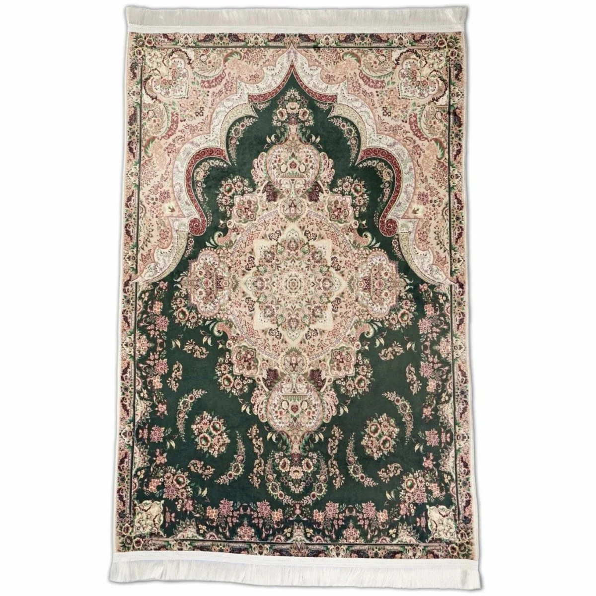 Muslim Prayer Rug - Green & Pink Floral Style