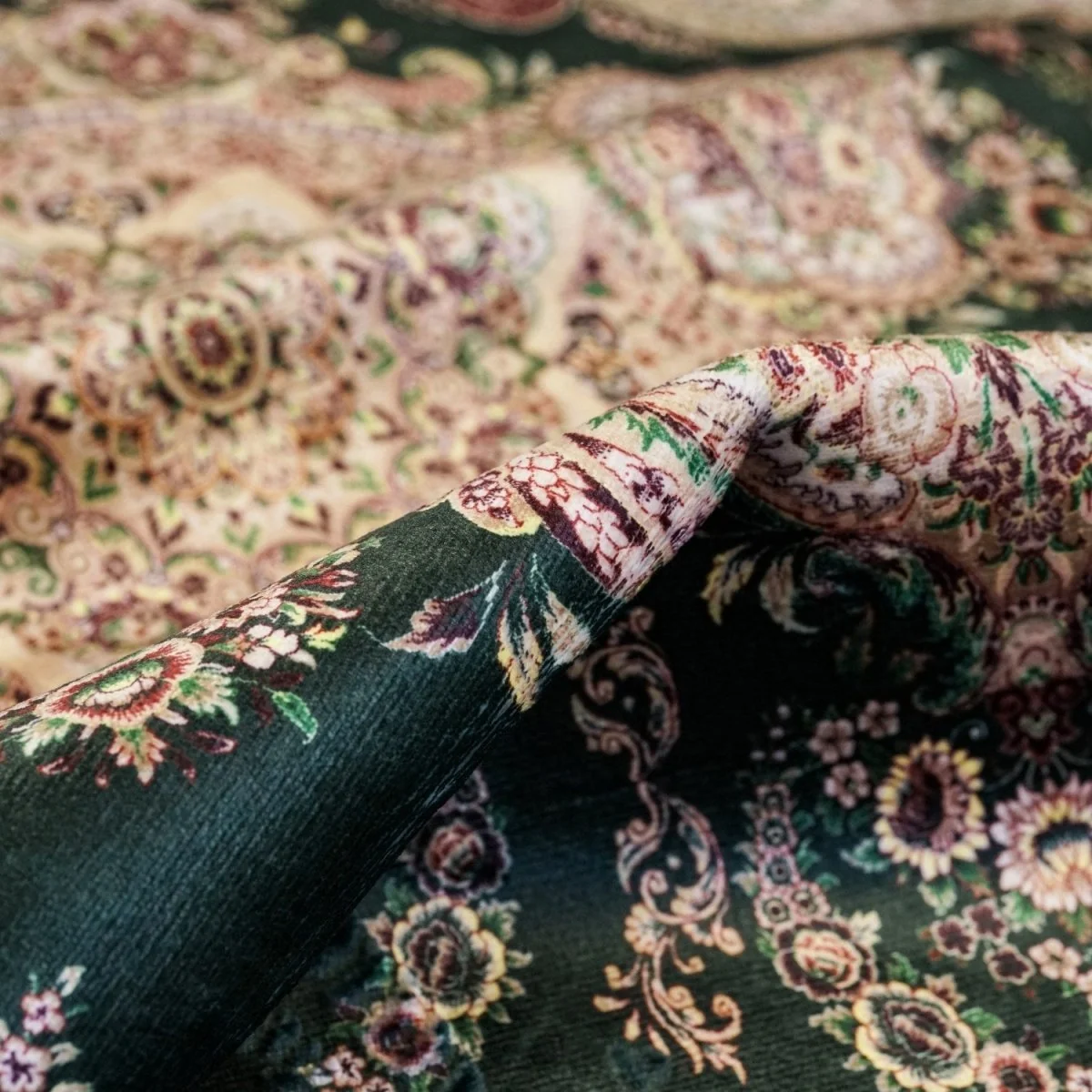 Muslim Prayer Rug - Green & Pink Floral Style - Image 2