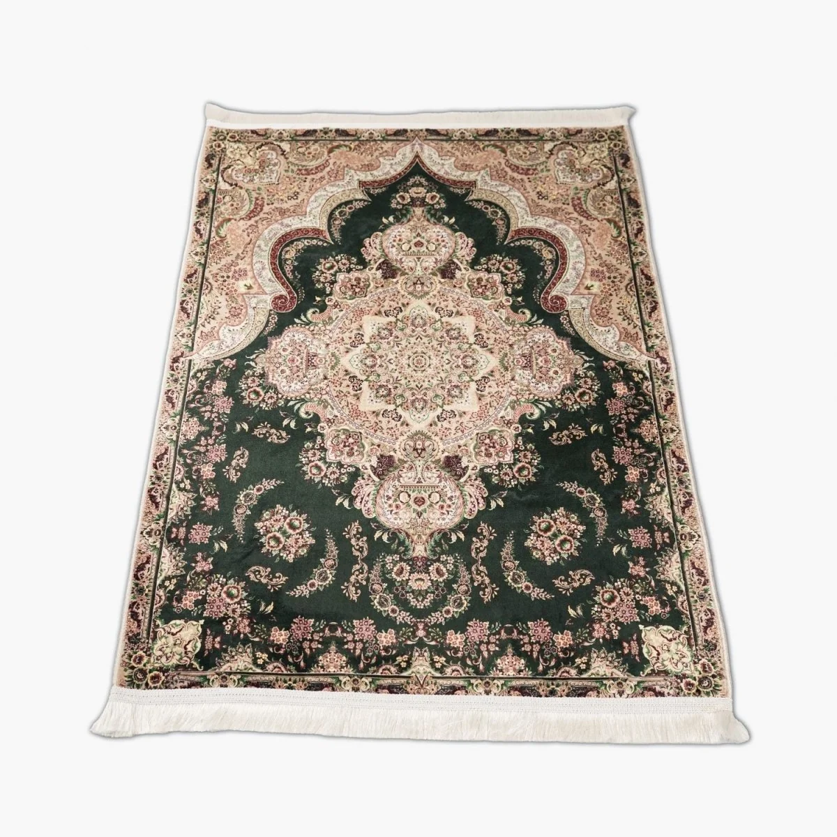 Muslim Prayer Rug - Green & Pink Floral Style - Image 4
