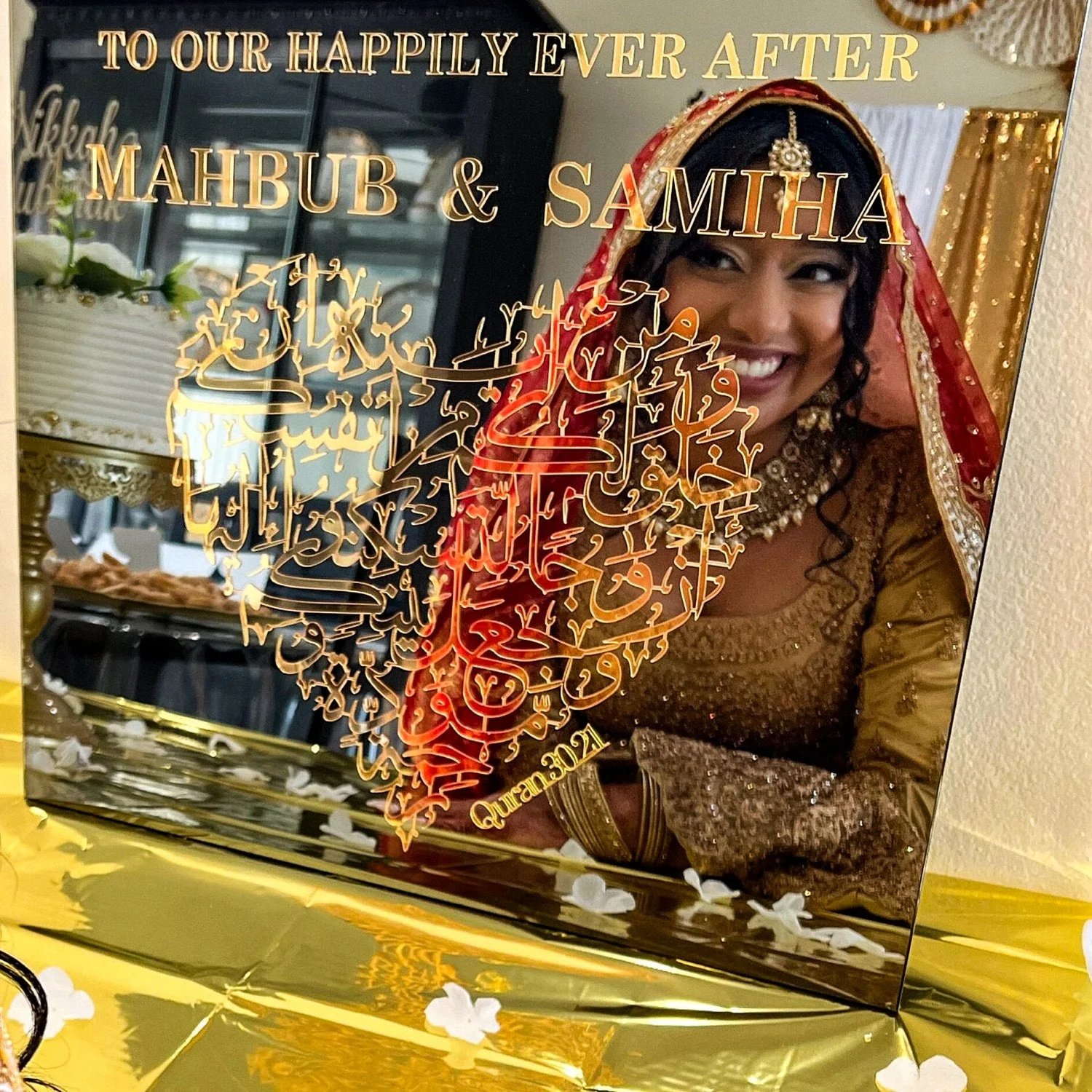 Nikkah Sign – Love & Mercy Surah Rum 21, Muslim Wedding Glass Decor - Image 3