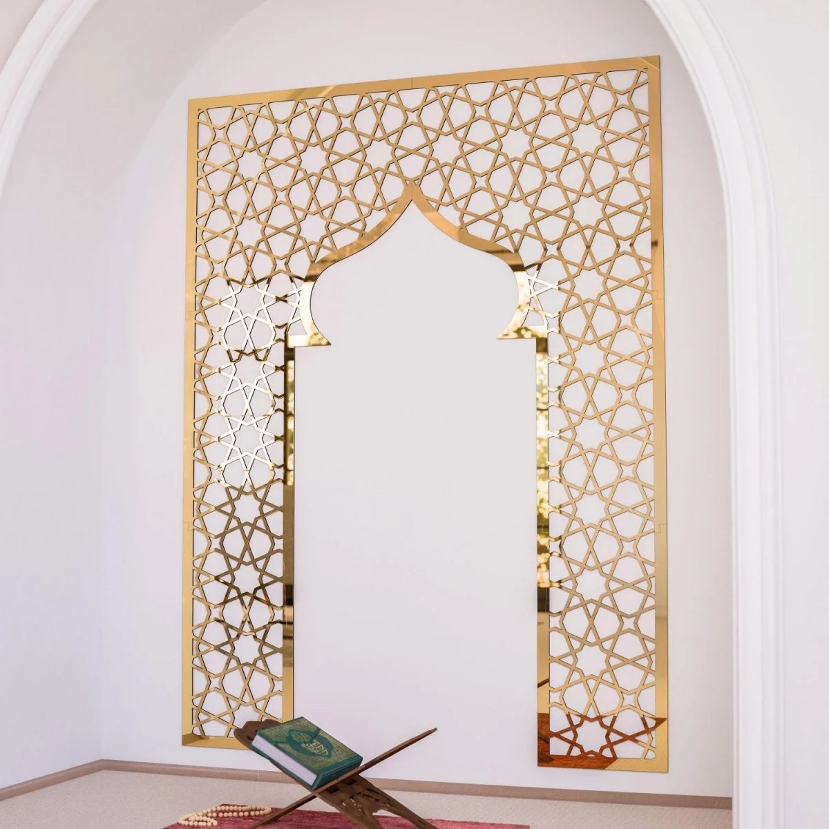 Prayer Room Decor - Wooden Mihrab with Geometric Design | Islamic Home Arts - Image 2