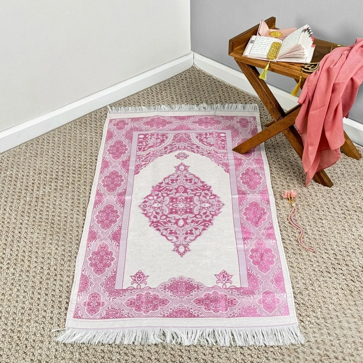 Prayer Rug Mat, Rose Color Prayer Set - Islamic Gift - Image 2